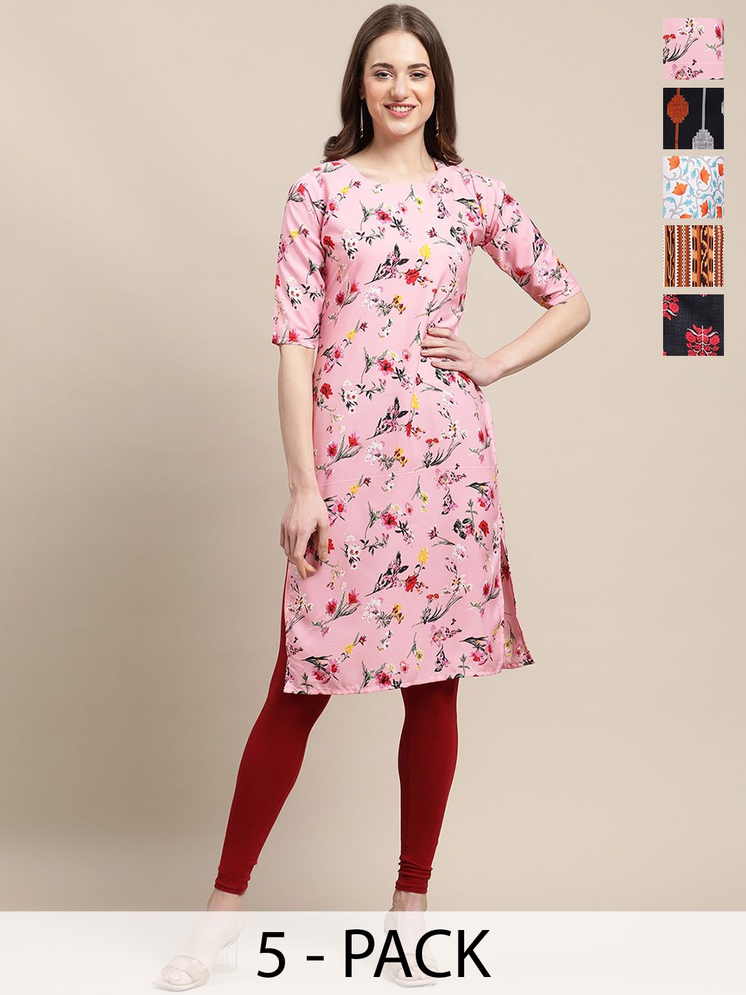 7Threads Selection Of 5 Floral Printed Round Neck Regular Sleeves Straight Kurtas, Pink
7Threads Selection Of 5 Floral Printed Round Neck Regular Sleeves Straight Kurtas, Pink