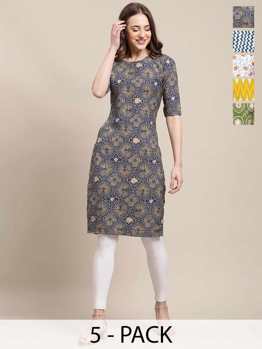 7Threads Selection of 5 Ethnic Motifs Printed Round Neck Kurtas, Navy blue
7Threads Selection of 5 Ethnic Motifs Printed Round Neck Kurtas, Navy blue