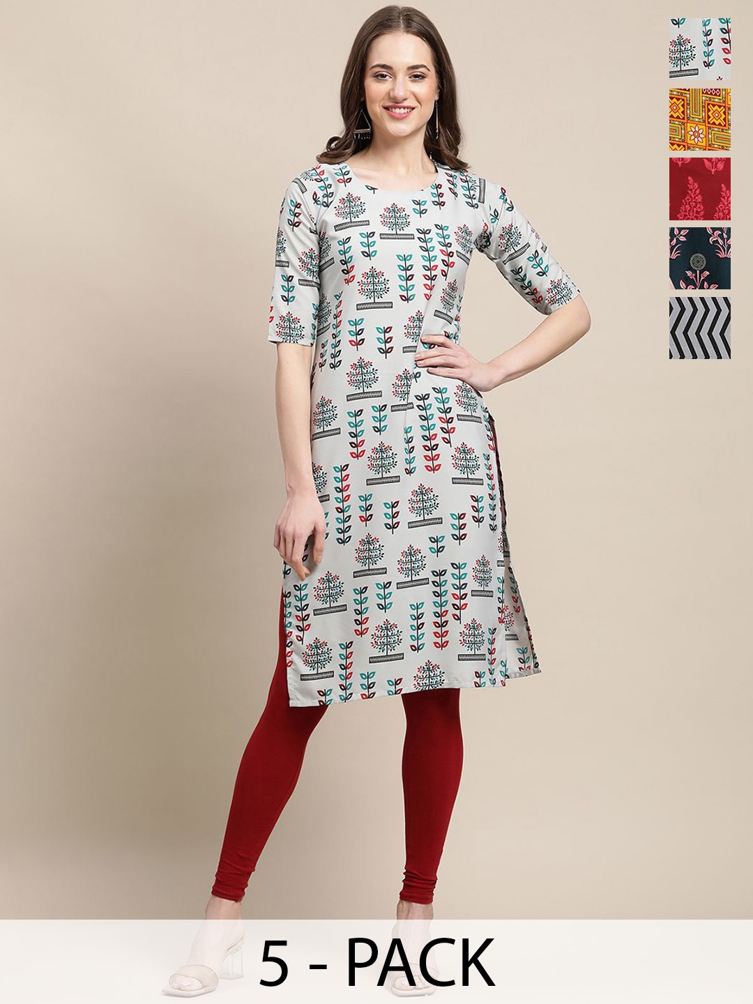 7Threads Selection Of 5 Ethnic Motifs Printed Round Neck Straight Crepe Kurtas, Green
7Threads Selection Of 5 Ethnic Motifs Printed Round Neck Straight Crepe Kurtas, Green