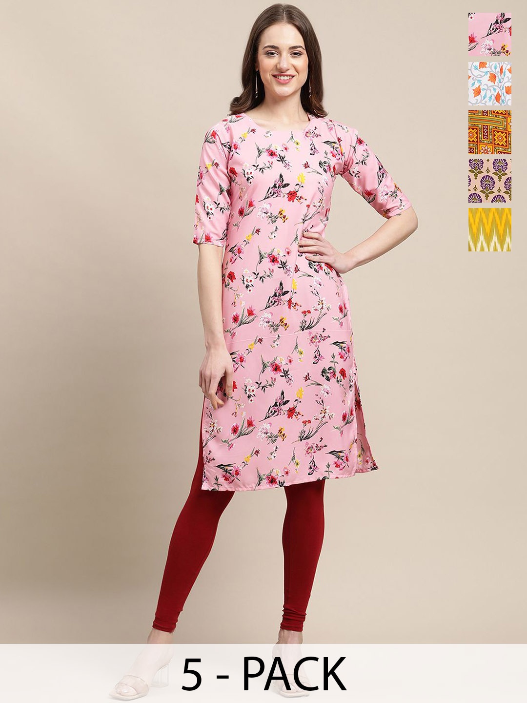 7Threads Selection of 5 Ethnic Motifs Printed Round Neck Crepe Straight Kurtas, Pink
7Threads Selection of 5 Ethnic Motifs Printed Round Neck Crepe Straight Kurtas, Pink