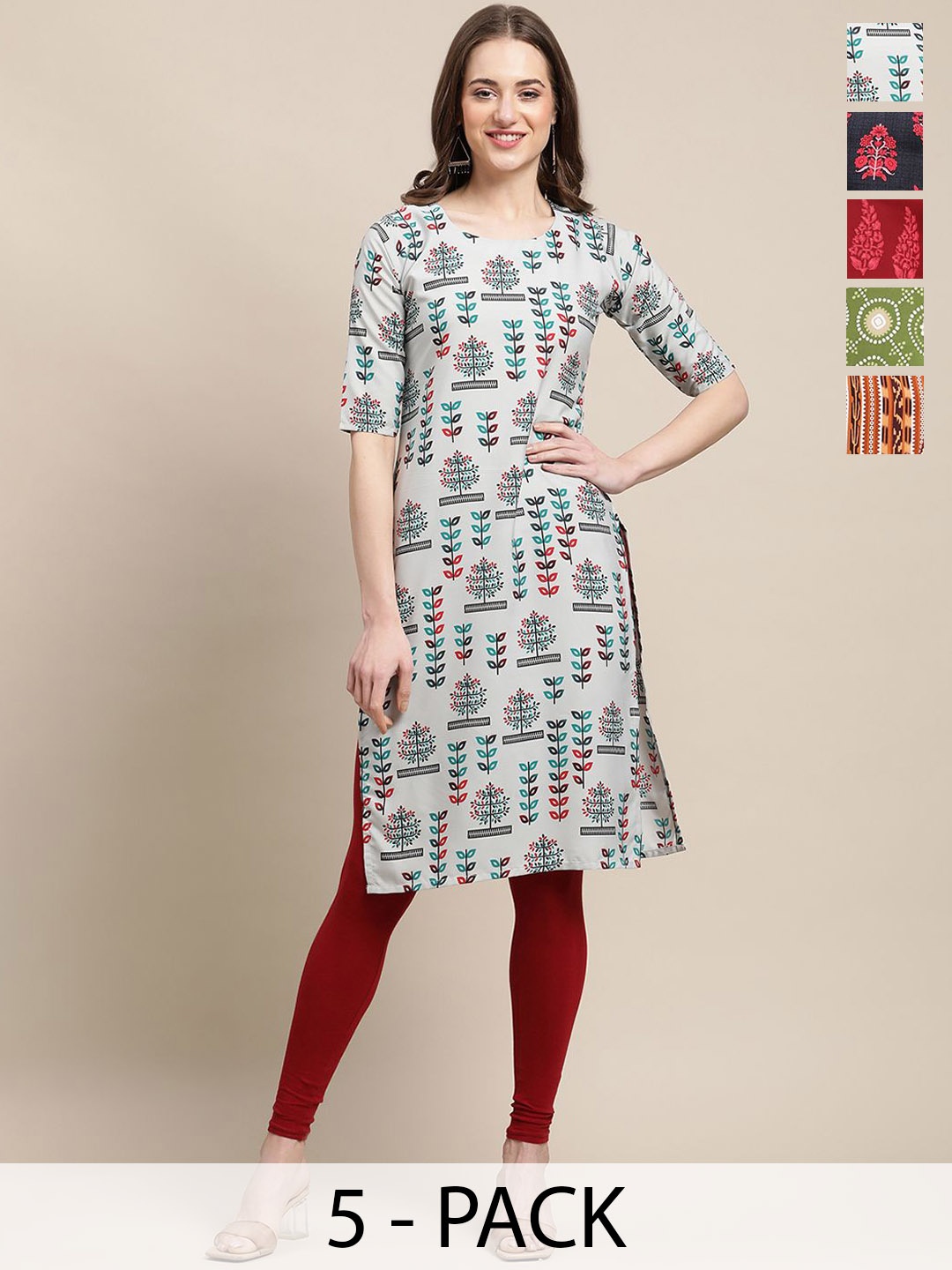 7Threads Selection Of 5 Floral Printed Round Neck Regular Sleeves Straight Kurtas, Grey
7Threads Selection Of 5 Floral Printed Round Neck Regular Sleeves Straight Kurtas, Grey