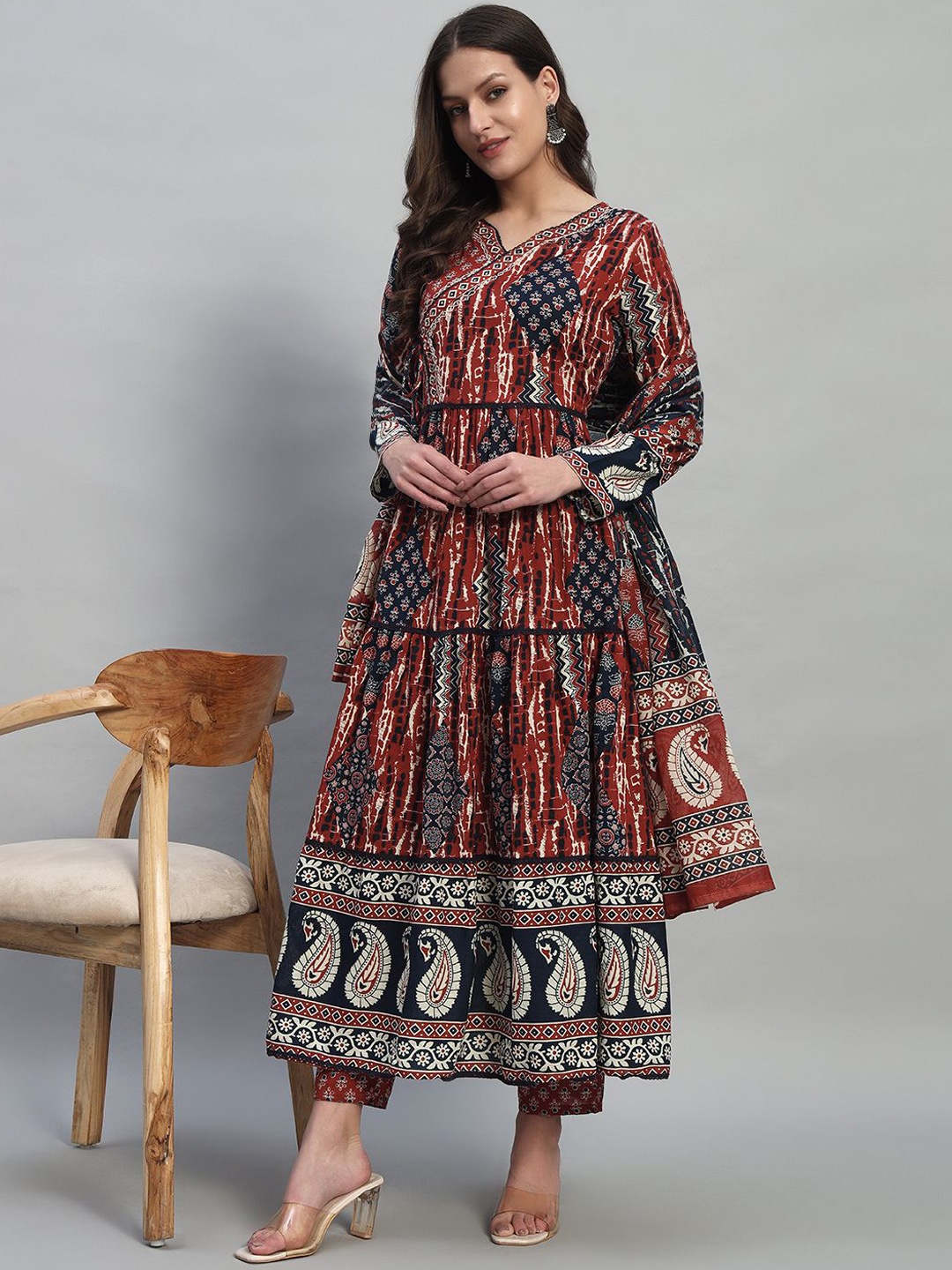 PIDER Ethnic Motifs Printed Tiered Pure Cotton Anarkali Kurta with Palazzos & Dupatta, Red
PIDER Ethnic Motifs Printed Tiered Pure Cotton Anarkali Kurta with Palazzos & Dupatta, Red