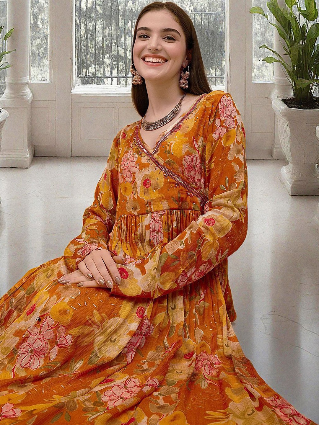 Ishin Floral Printed Sequinned Angrakha Straight Kurta with Trousers & Dupatta, Yellow
Ishin Floral Printed Sequinned Angrakha Straight Kurta with Trousers & Dupatta, Yellow
