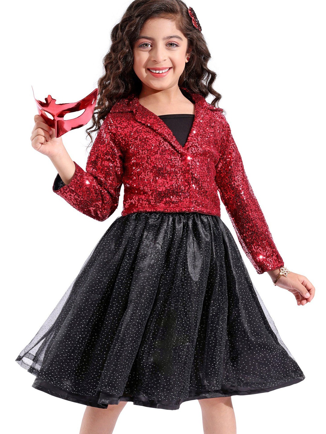 Hola Bonita Girls Embellished Lapel Collar Long Sleeves Shirt With Top With Skirt, Red
Hola Bonita Girls Embellished Lapel Collar Long Sleeves Shirt With Top With Skirt, Red