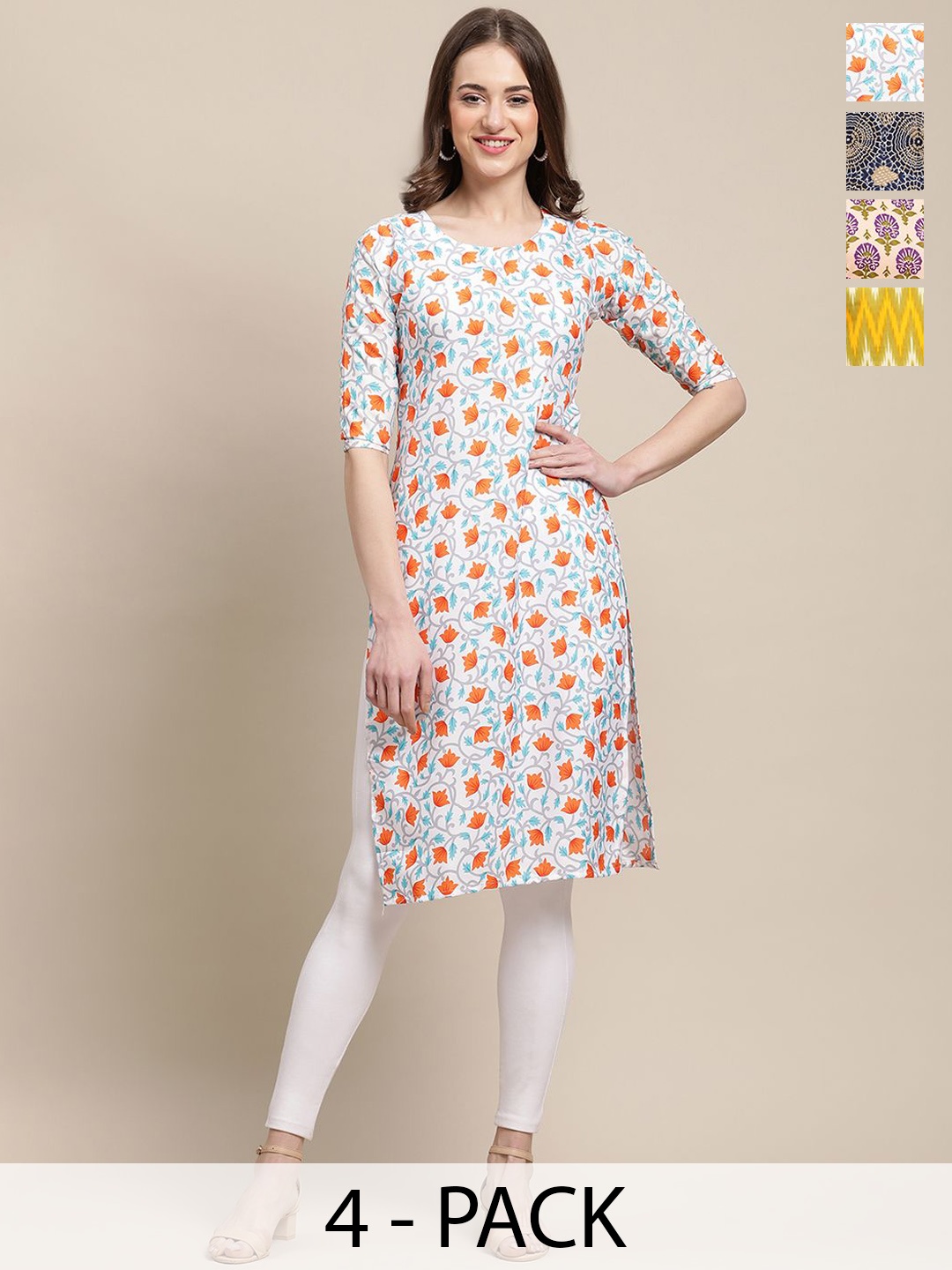 7Threads Selection Of 4 Floral Printed Round Neck Regular Sleeves Straight Kurtas, Orange
7Threads Selection Of 4 Floral Printed Round Neck Regular Sleeves Straight Kurtas, Orange