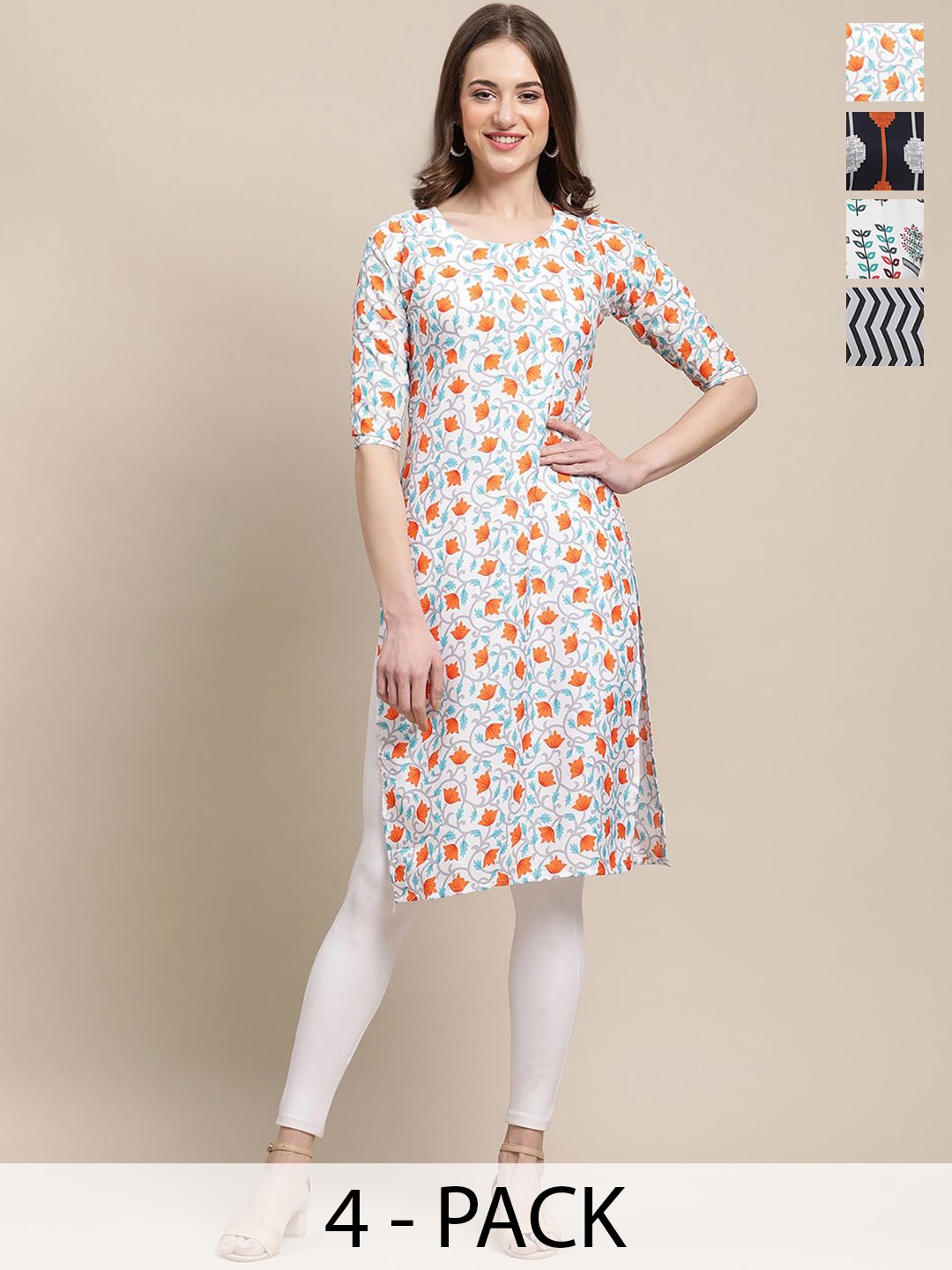 7Threads Selection Of 4 Ethnic Motifs Printed Round Neck Straight Crepe Kurtas, White
7Threads Selection Of 4 Ethnic Motifs Printed Round Neck Straight Crepe Kurtas, White
