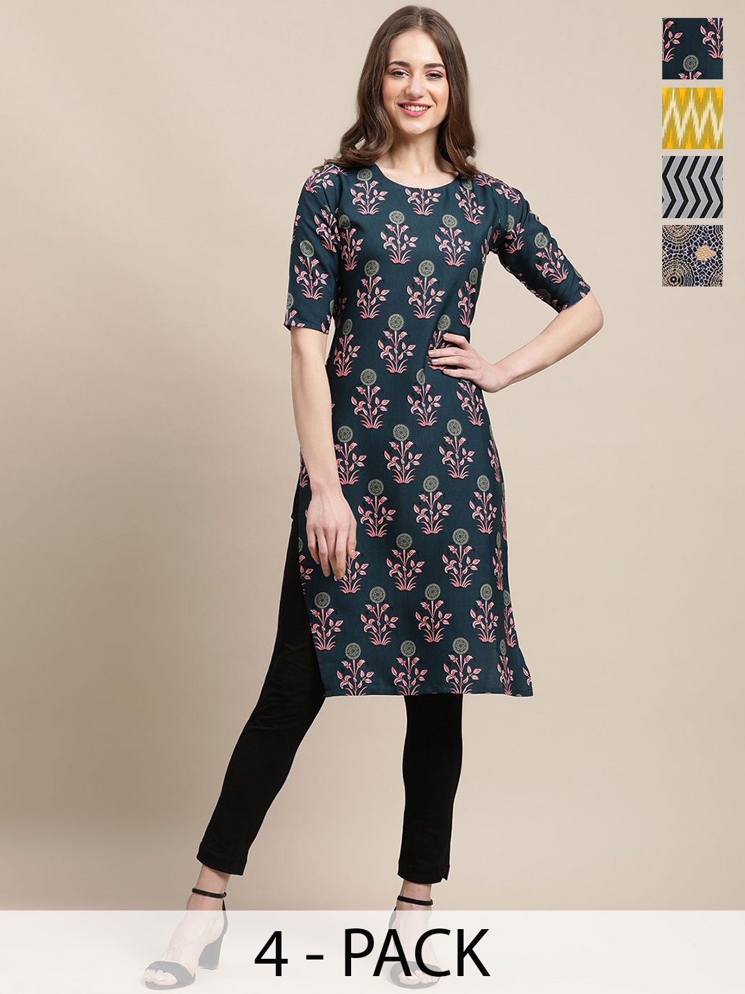 7Threads Selection Of 4 Ethnic Motifs Printed Round Neck Straight Crepe Kurtas, Green
7Threads Selection Of 4 Ethnic Motifs Printed Round Neck Straight Crepe Kurtas, Green