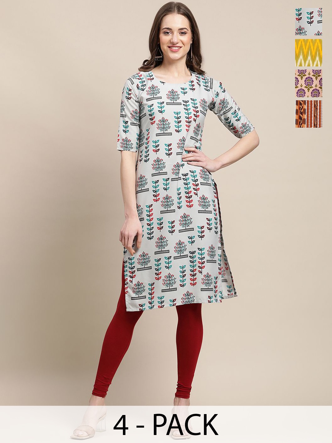 7Threads Selection Of 4 Ethnic Motifs Printed Round Neck Straight Crepe Kurtas, Green
7Threads Selection Of 4 Ethnic Motifs Printed Round Neck Straight Crepe Kurtas, Green