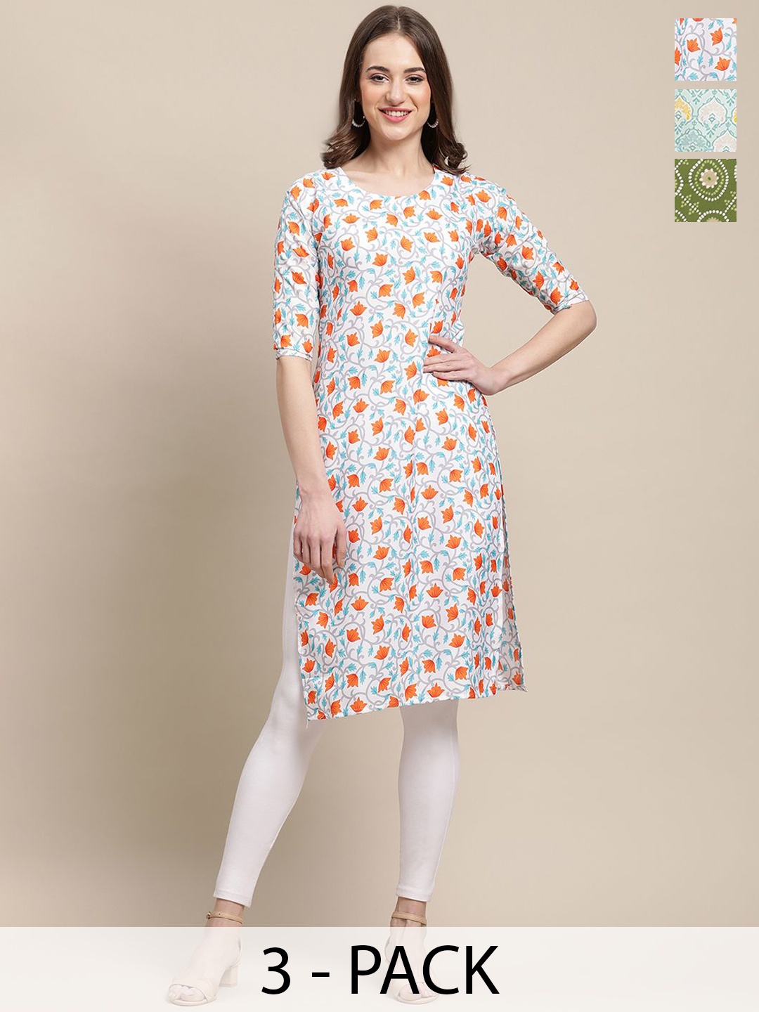 7Threads Selection Of 3 Floral Printed Round Neck Regular Sleeves Straight Kurtas, Orange
7Threads Selection Of 3 Floral Printed Round Neck Regular Sleeves Straight Kurtas, Orange