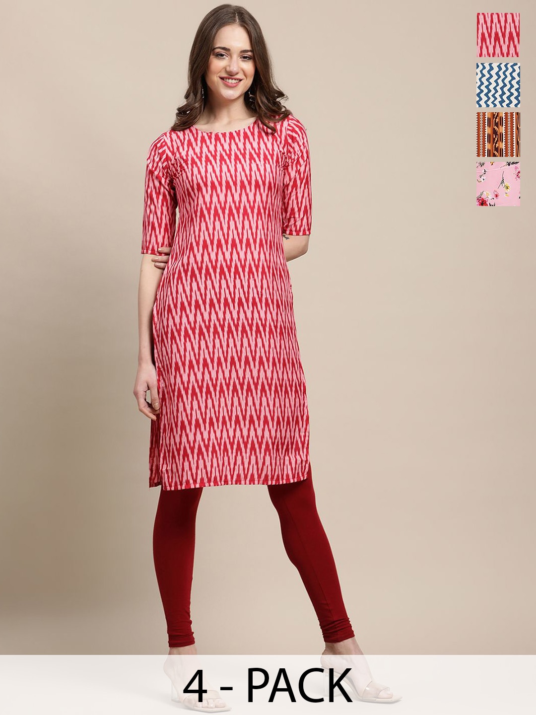7Threads Selection Of 4 Ethnic Motifs & Floral Printed Crepe Straight Kurtas, Red
7Threads Selection Of 4 Ethnic Motifs & Floral Printed Crepe Straight Kurtas, Red