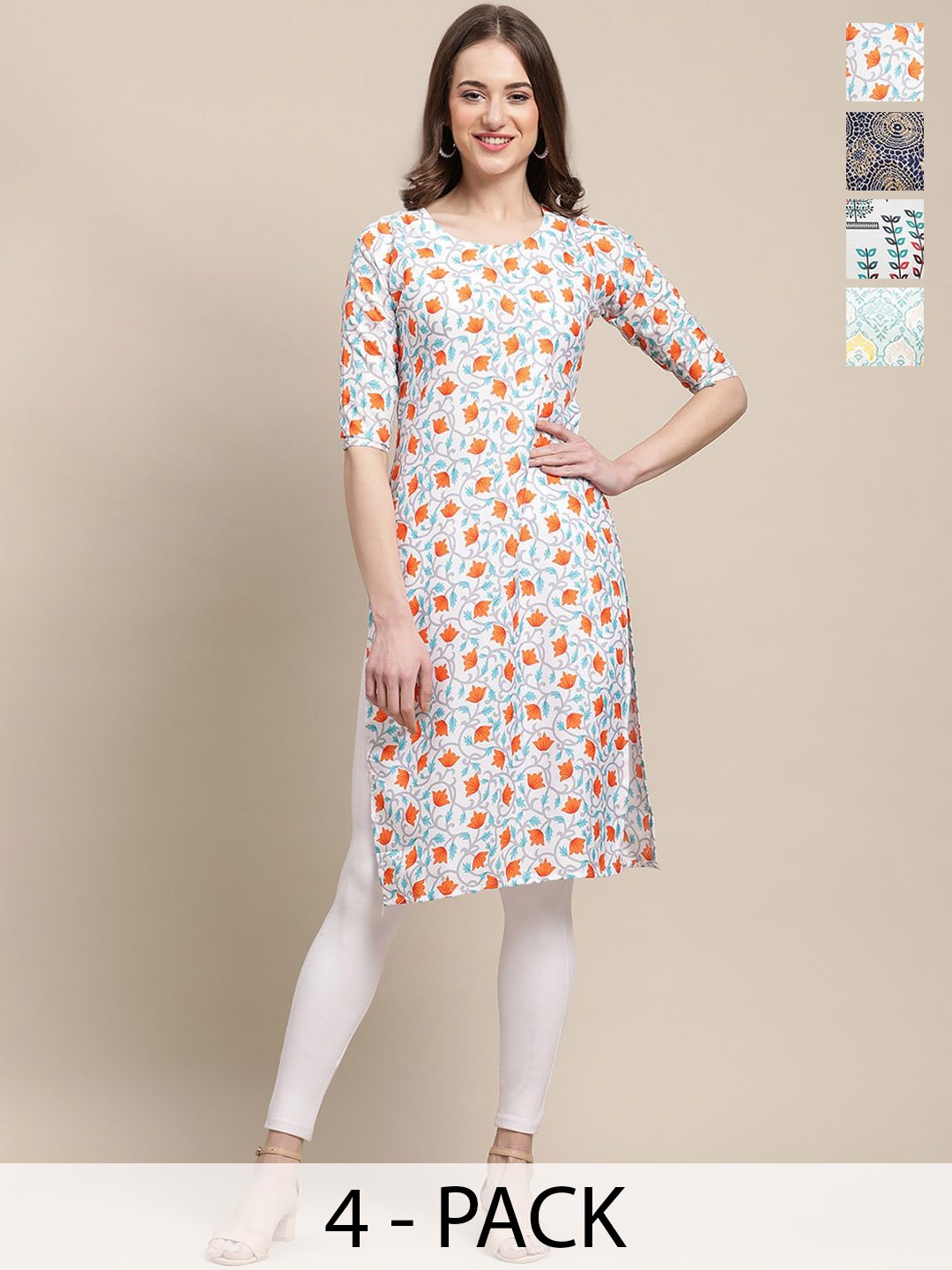 7Threads Selection Of 4 Ethnic Motifs & Geometric Printed Crepe Straight Kurtas, White
7Threads Selection Of 4 Ethnic Motifs & Geometric Printed Crepe Straight Kurtas, White