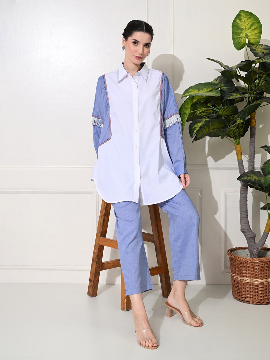 YELLOW PARROT Colourblocked Shirt Collar Long Sleeves Pure Cotton Shirt With Trouser, White
YELLOW PARROT Colourblocked Shirt Collar Long Sleeves Pure Cotton Shirt With Trouser, White