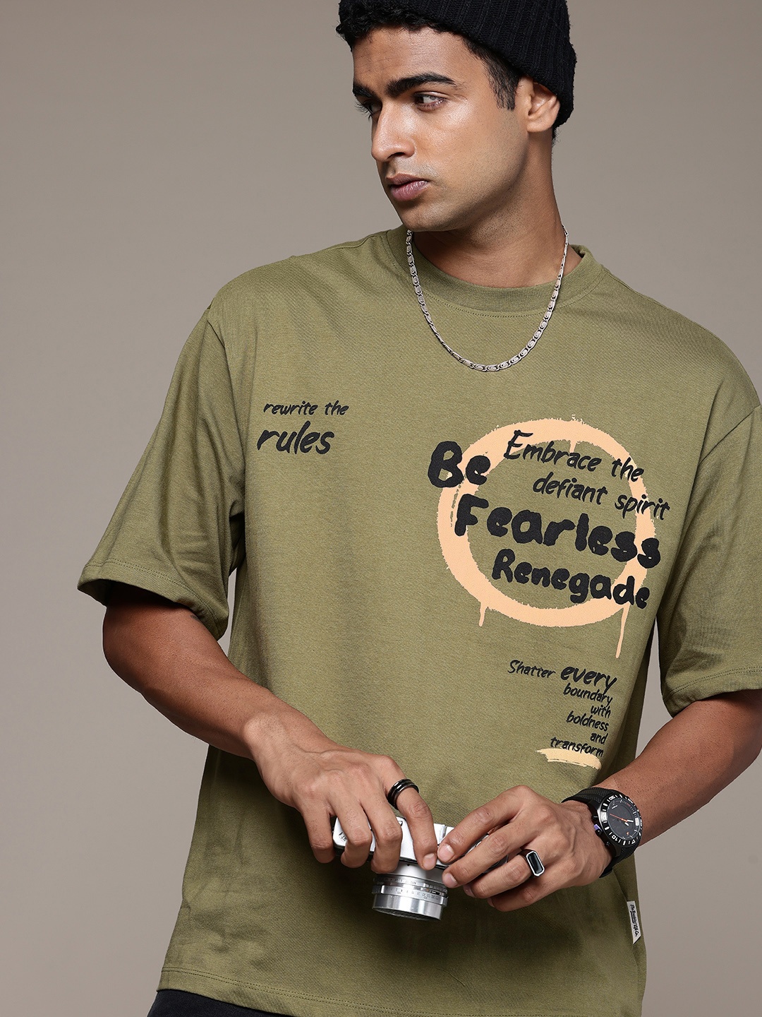 The Roadster Life Co. Pure Cotton Typography Printed Drop-Shoulder Sleeves Relaxed T-shirt, Olive
The Roadster Life Co. Pure Cotton Typography Printed Drop-Shoulder Sleeves Relaxed T-shirt, Olive