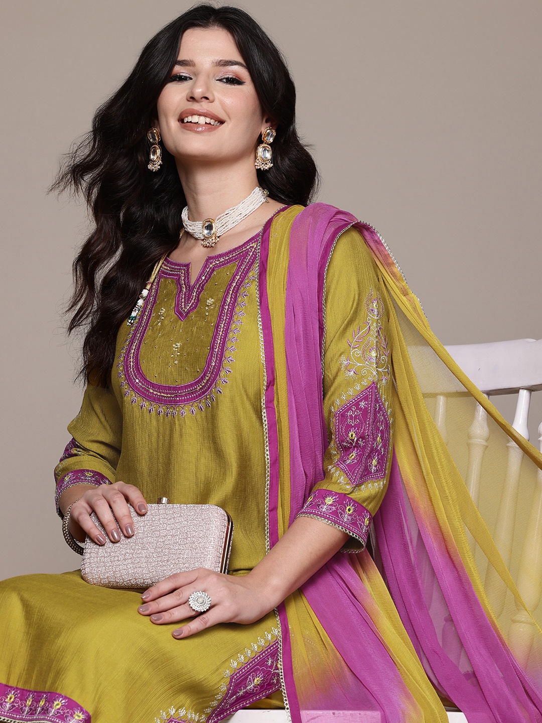Readiprint Floral Embroidered Mirror Work Kurta with Trousers & With Dupatta, Mustard
Readiprint Floral Embroidered Mirror Work Kurta with Trousers & With Dupatta, Mustard