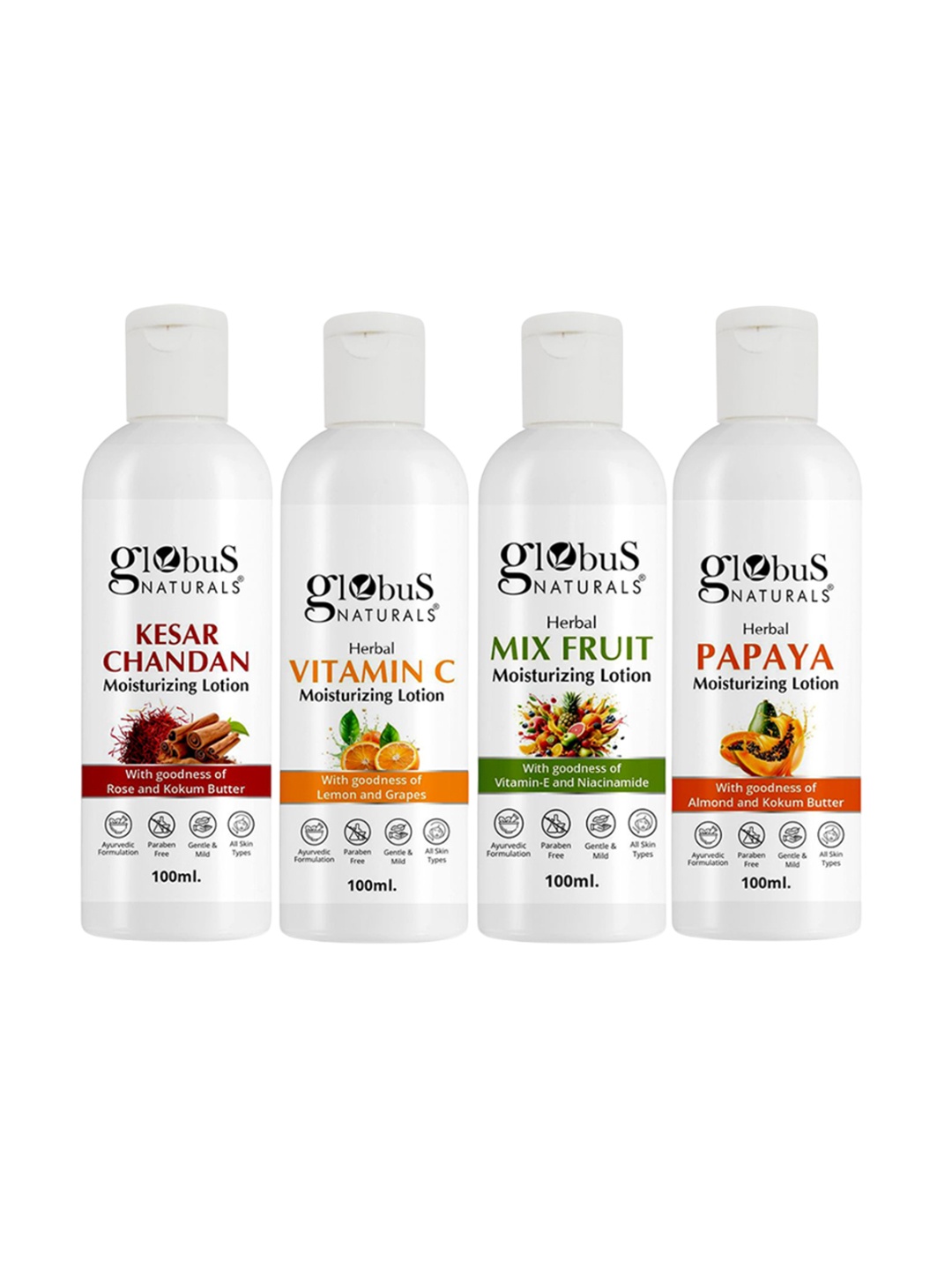 Globus naturals Set Of 4 Papaya & Mix Fruit Moisturizing Body Lotion - 100 ml Each, White
Globus naturals Set Of 4 Papaya & Mix Fruit Moisturizing Body Lotion - 100 ml Each, White