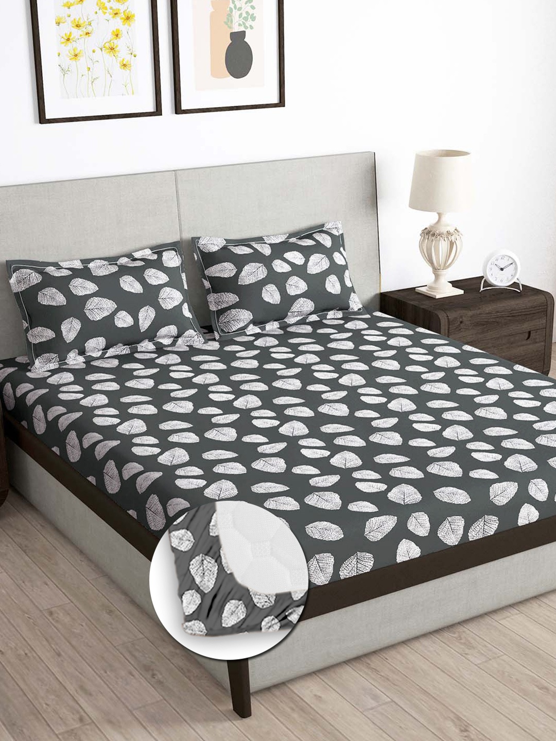 Story@home Dark Grey & White 180 TC Floral Queen Fitted Bedsheet With 2 Pillow Covers
Story@home Dark Grey & White 180 TC Floral Queen Fitted Bedsheet With 2 Pillow Covers