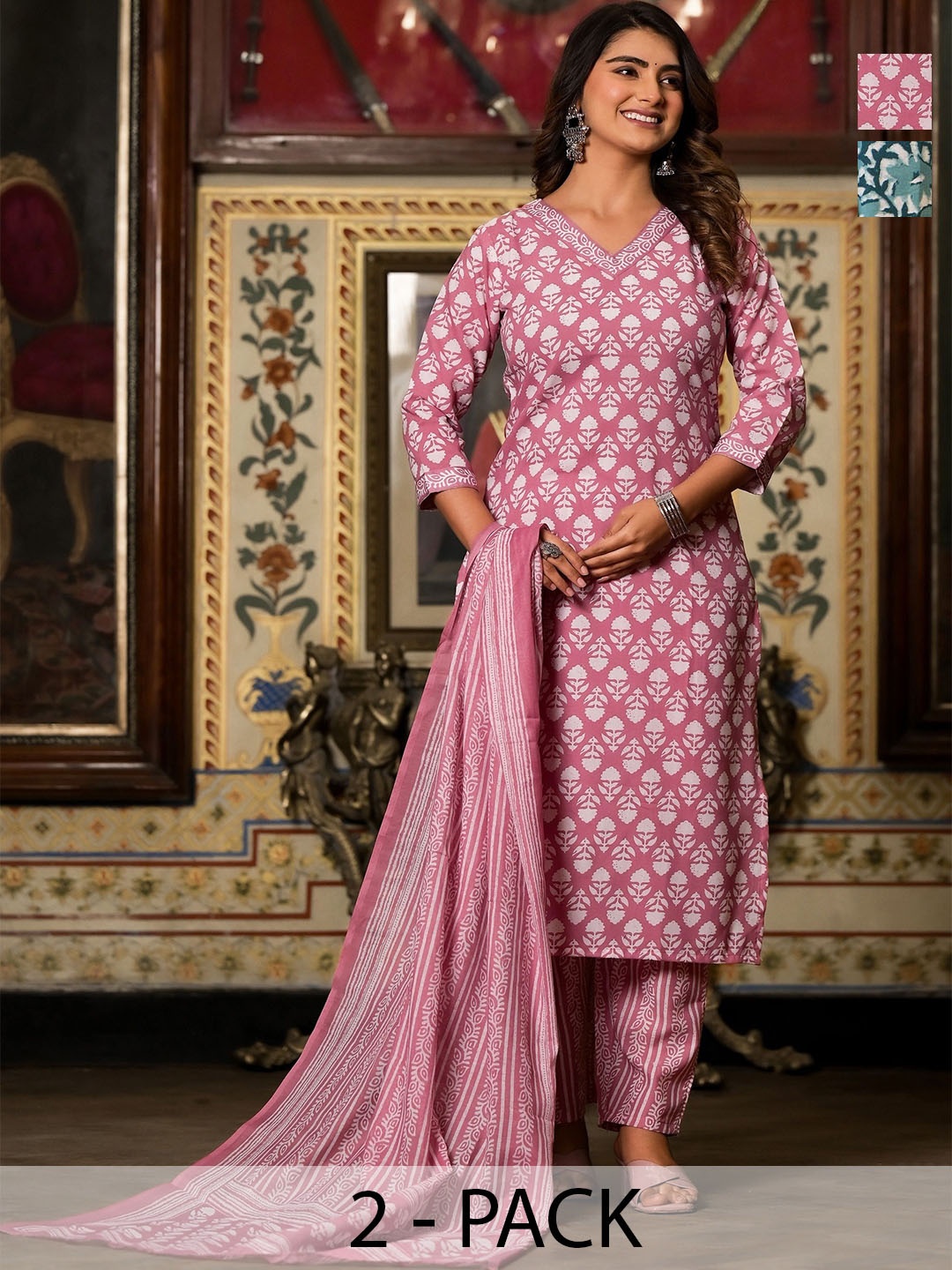 KALINI Women Ethnic Motifs Printed Regular Kurta with Trousers & With Dupatta, Pink
KALINI Women Ethnic Motifs Printed Regular Kurta with Trousers & With Dupatta, Pink