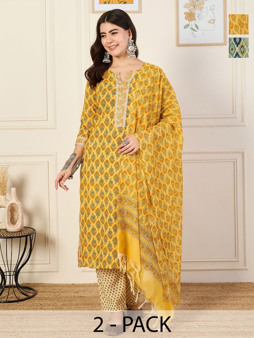 KALINI Women Ethnic Motifs Printed Regular Kurta with Trousers & With Dupatta, Yellow
KALINI Women Ethnic Motifs Printed Regular Kurta with Trousers & With Dupatta, Yellow