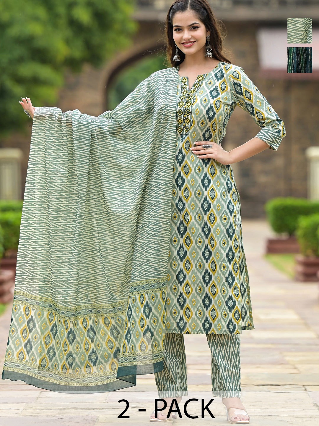 KALINI Women Ethnic Motifs Printed Regular Kurta with Trousers & With Dupatta, Green
KALINI Women Ethnic Motifs Printed Regular Kurta with Trousers & With Dupatta, Green