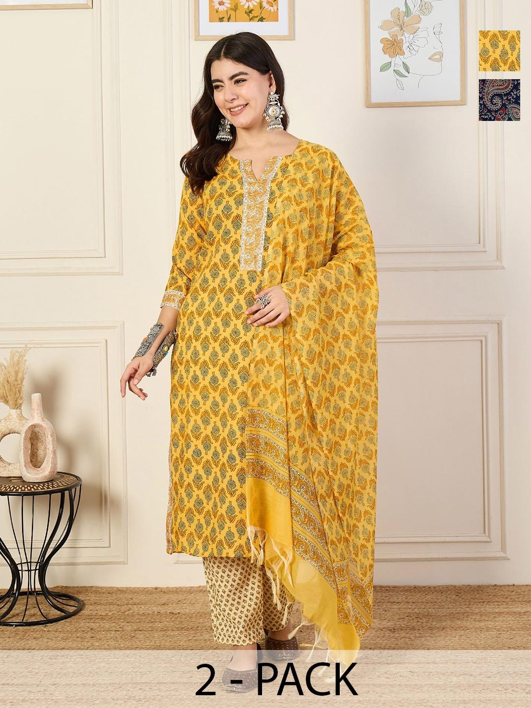 KALINI Women Ethnic Motifs Printed Regular Kurta with Trousers & With Dupatta, Yellow
KALINI Women Ethnic Motifs Printed Regular Kurta with Trousers & With Dupatta, Yellow