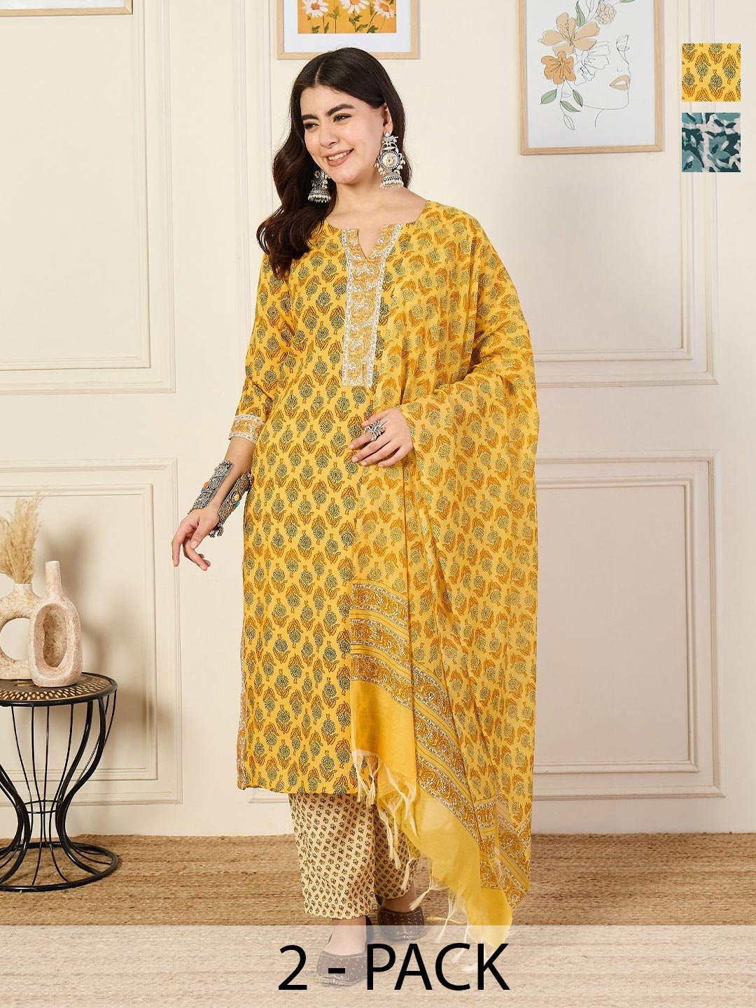 KALINI Women Ethnic Motifs Printed Regular Kurta with Trousers & With Dupatta, Yellow
KALINI Women Ethnic Motifs Printed Regular Kurta with Trousers & With Dupatta, Yellow