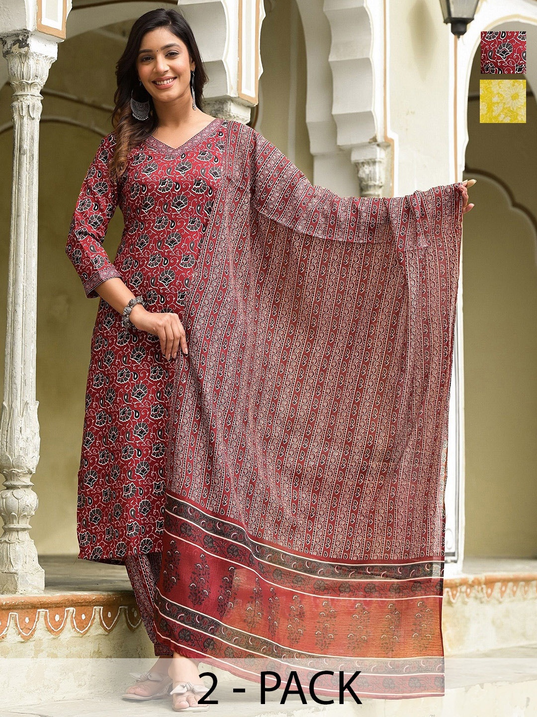KALINI Women Ethnic Motifs Printed Regular Kurta with Trousers & With Dupatta, Yellow
KALINI Women Ethnic Motifs Printed Regular Kurta with Trousers & With Dupatta, Yellow