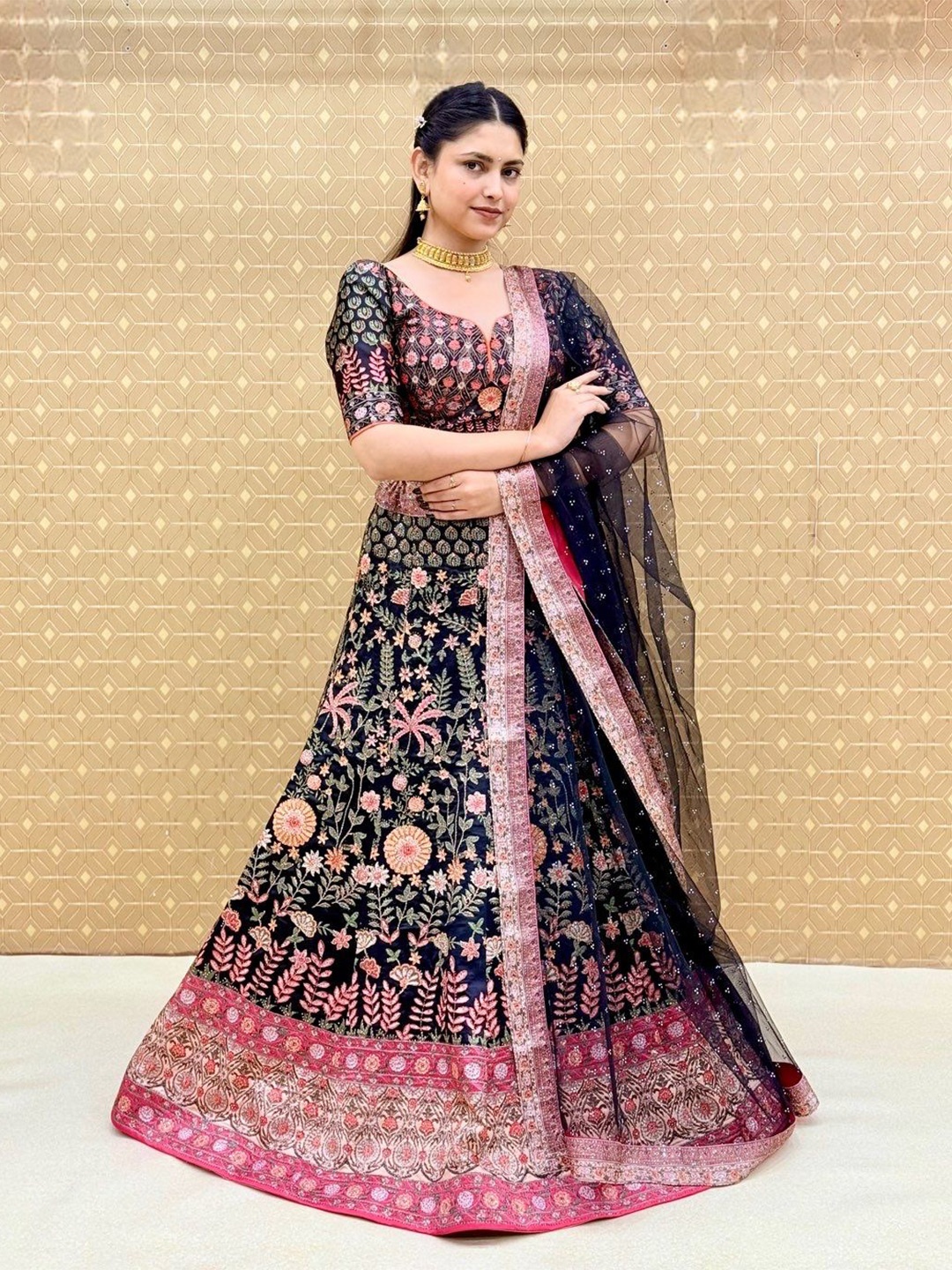 KUNDAN FAB Embroidered Ready to Wear Lehenga & Blouse With Dupatta, Navy blue
KUNDAN FAB Embroidered Ready to Wear Lehenga & Blouse With Dupatta, Navy blue