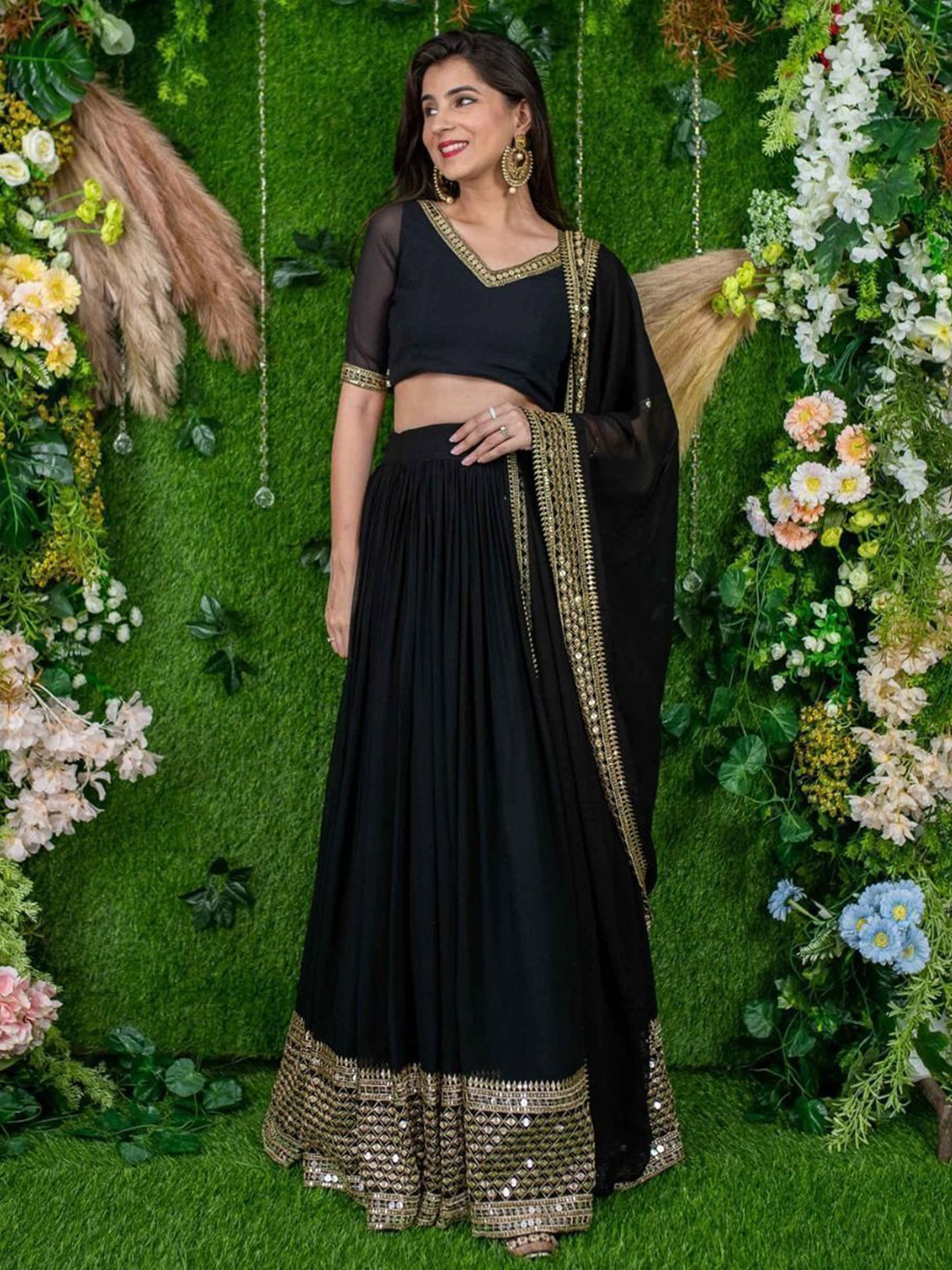 Fashionuma Embroidered Semi-Stitched Lehenga & Unstitched Blouse With Dupatta, Black
Fashionuma Embroidered Semi-Stitched Lehenga & Unstitched Blouse With Dupatta, Black