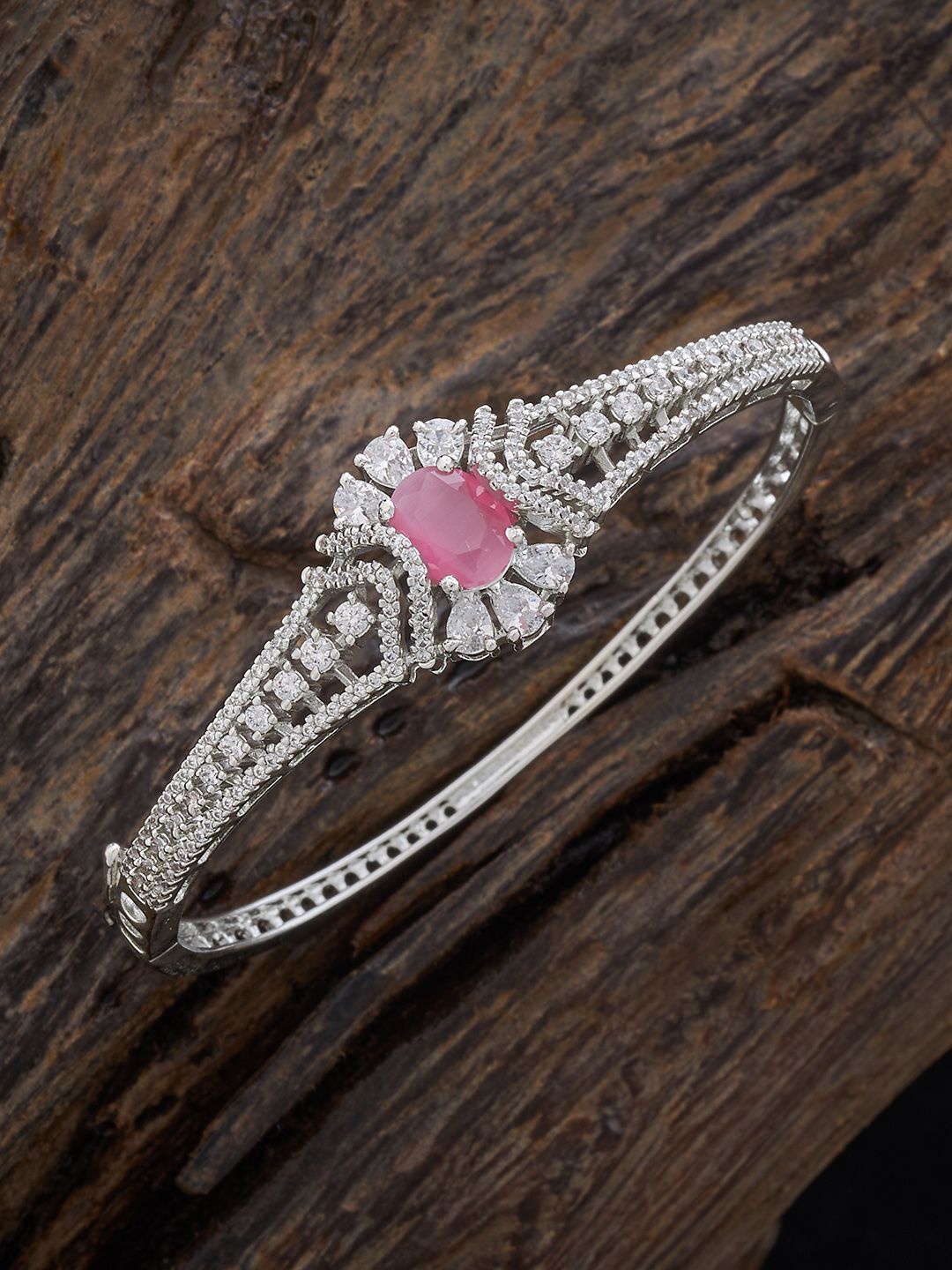 Kushal's Fashion Jewellery Rhodium-Plated Zircon Diamond Studded Bangle-Style Bracelet, Pink
Kushal's Fashion Jewellery Rhodium-Plated Zircon Diamond Studded Bangle-Style Bracelet, Pink