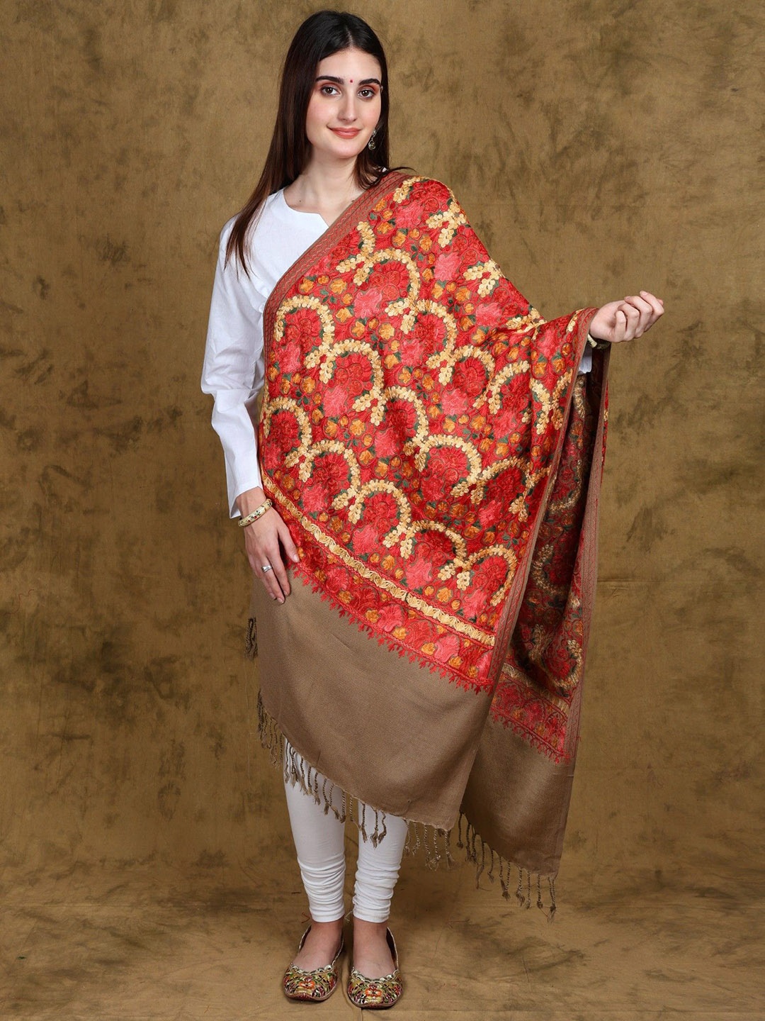 Exotic India Wool Kashmiri Stole with All Over Multicolor Paisley Floral Aari Embroidery, Brown
Exotic India Wool Kashmiri Stole with All Over Multicolor Paisley Floral Aari Embroidery, Brown
