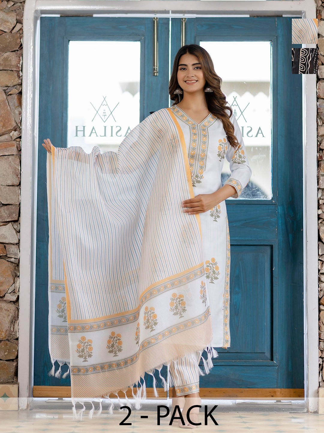 KALINI Women Ethnic Motifs Printed Regular Kurta with Trousers & With Dupatta, White
KALINI Women Ethnic Motifs Printed Regular Kurta with Trousers & With Dupatta, White