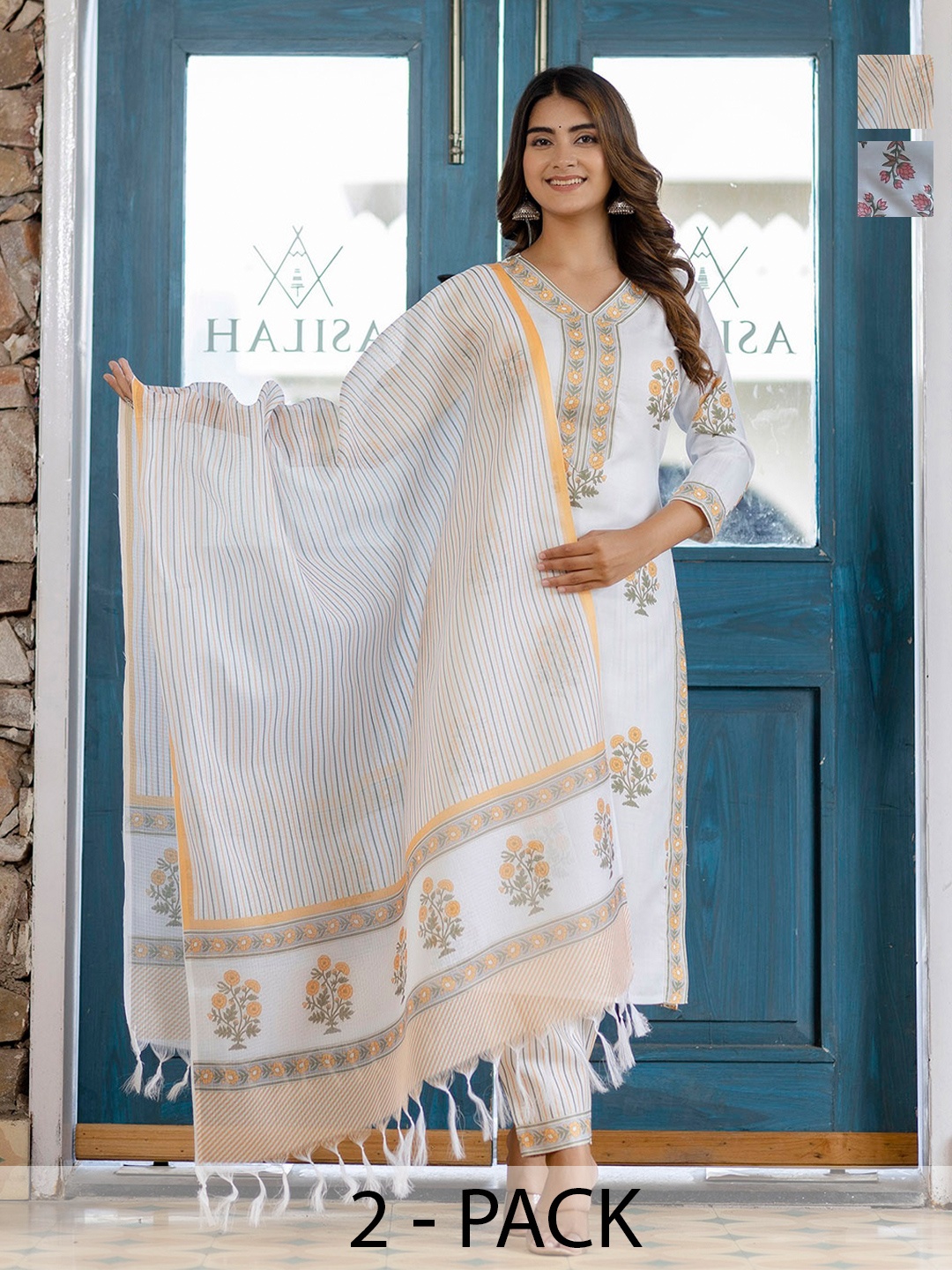 KALINI Women Ethnic Motifs Printed Regular Kurta with Trousers & With Dupatta, White
KALINI Women Ethnic Motifs Printed Regular Kurta with Trousers & With Dupatta, White