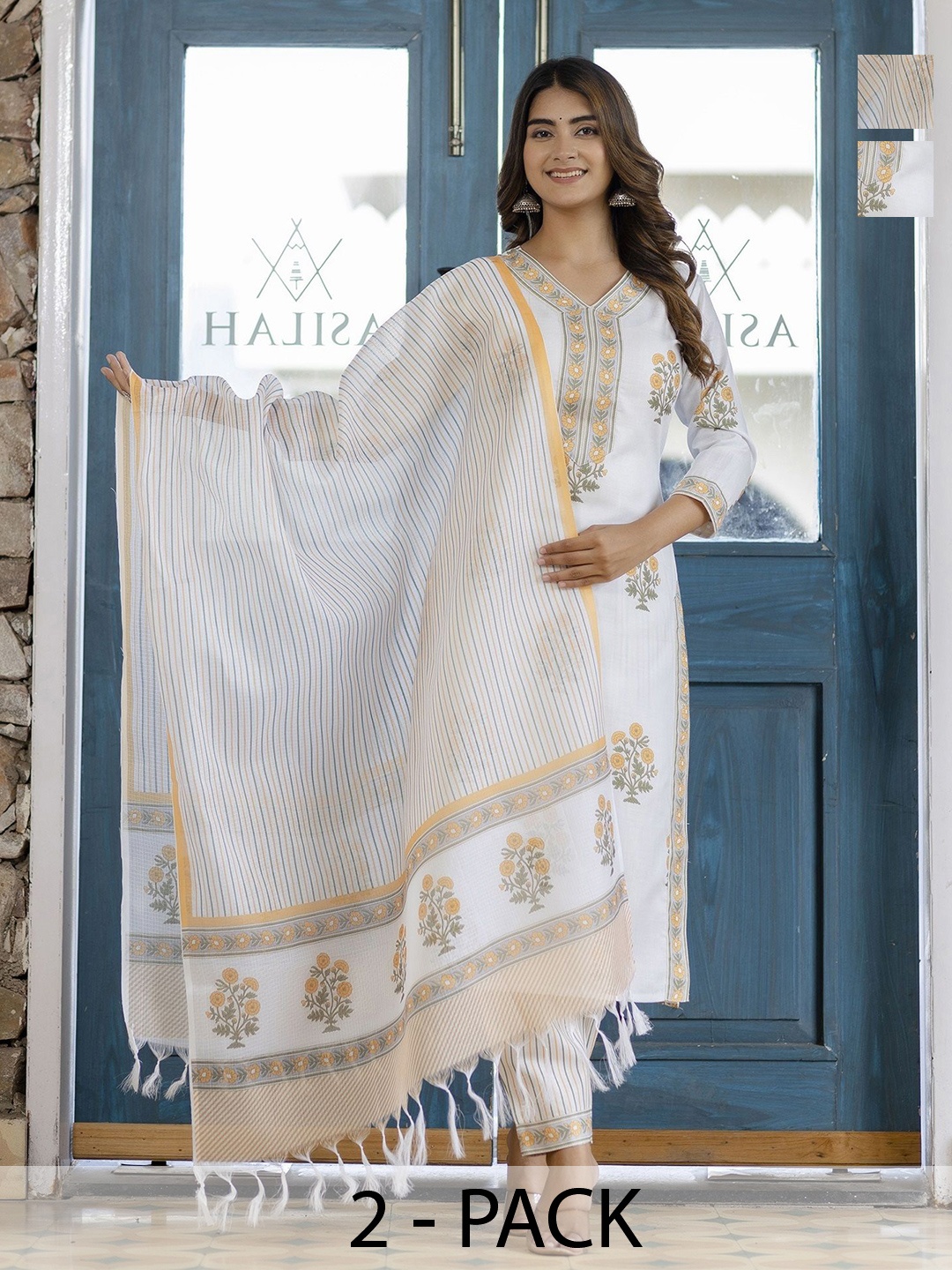 KALINI Women Ethnic Motifs Printed Regular Kurta with Trousers & With Dupatta, White
KALINI Women Ethnic Motifs Printed Regular Kurta with Trousers & With Dupatta, White