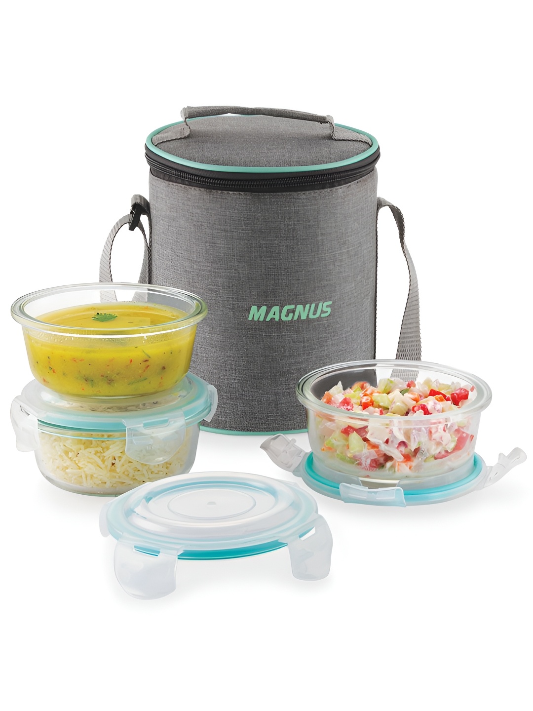 Magnus Vivid Linen 1200ml Glass Lunch Box with 3 Round Borosilicate Containers & Bag, Transparent
Magnus Vivid Linen 1200ml Glass Lunch Box with 3 Round Borosilicate Containers & Bag, Transparent