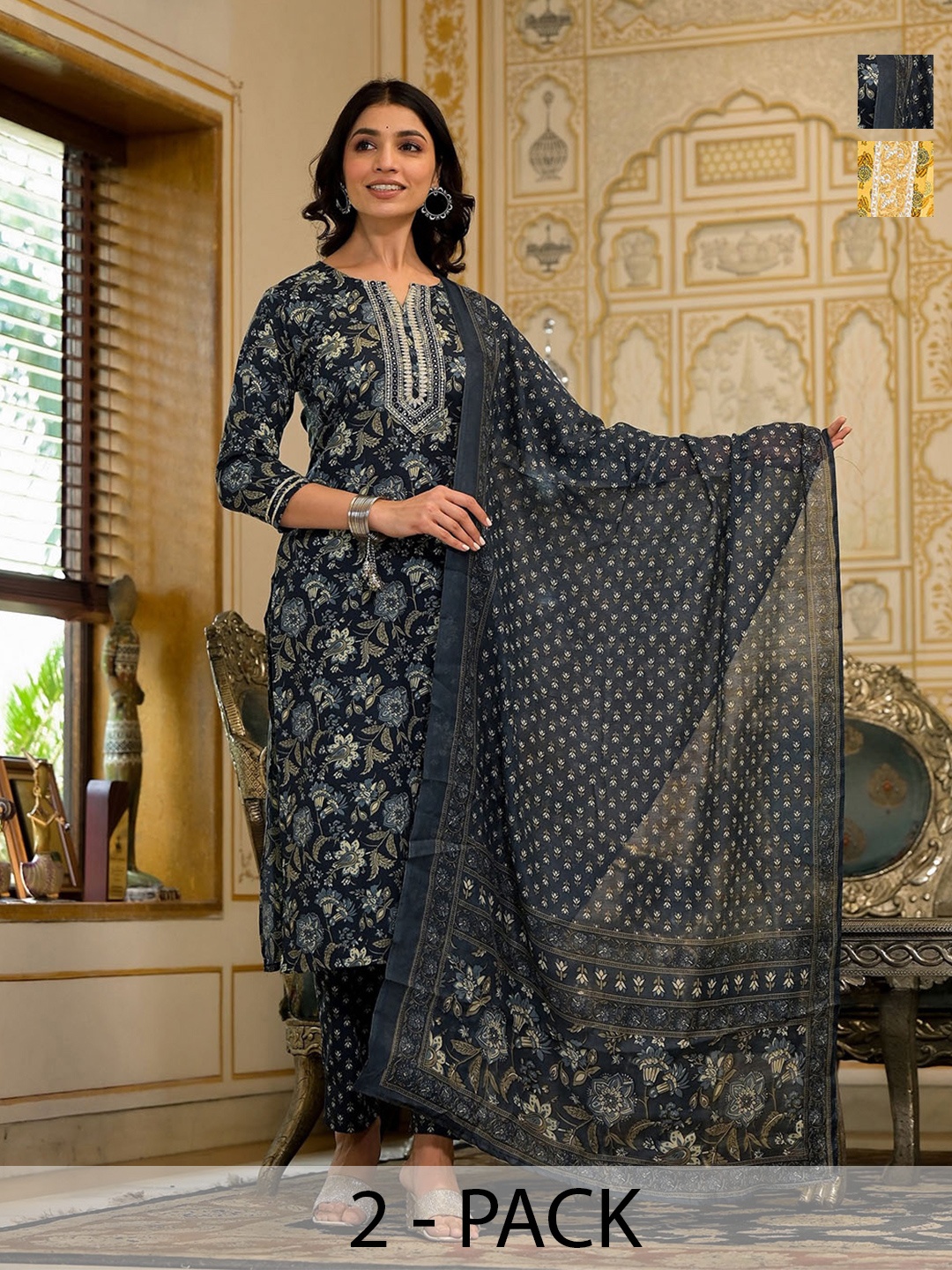 KALINI Women Ethnic Motifs Printed Regular Kurta with Trousers & With Dupatta, Yellow
KALINI Women Ethnic Motifs Printed Regular Kurta with Trousers & With Dupatta, Yellow