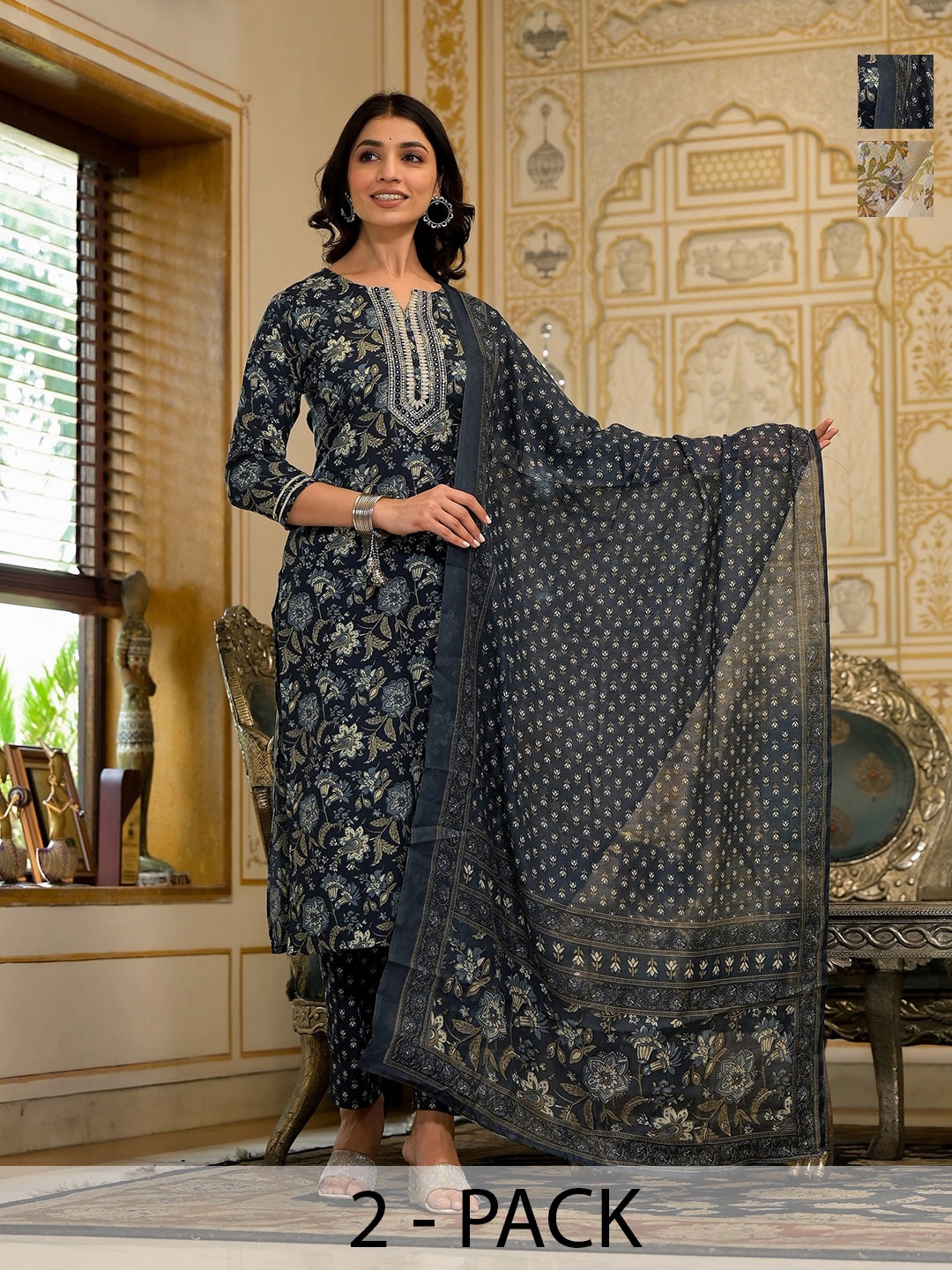 KALINI Women Ethnic Motifs Printed Regular Kurta with Trousers & With Dupatta, Navy blue
KALINI Women Ethnic Motifs Printed Regular Kurta with Trousers & With Dupatta, Navy blue
