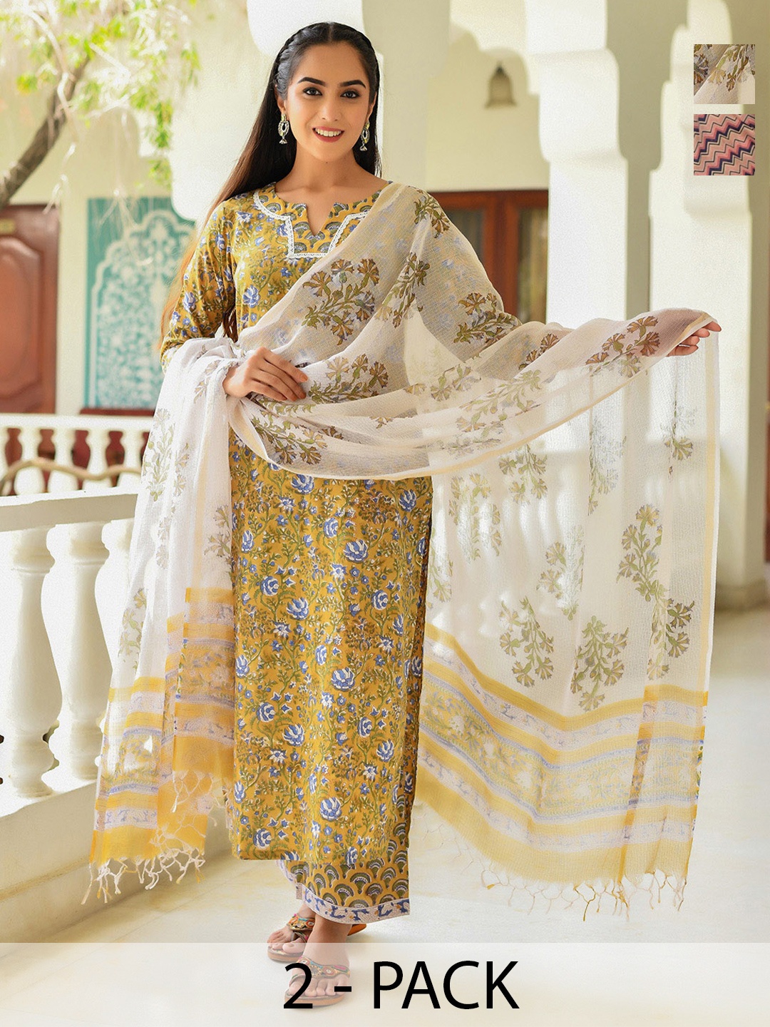 KALINI Women Ethnic Motifs Printed Regular Kurta with Trousers & With Dupatta, Yellow
KALINI Women Ethnic Motifs Printed Regular Kurta with Trousers & With Dupatta, Yellow