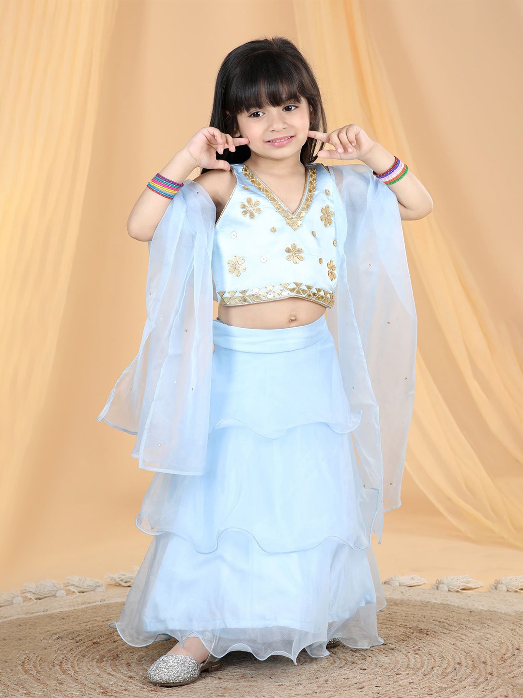 THE LITTLE CELEBS Girls Embellished Sequinned Ready to Wear Lehenga & Blouse With Dupatta, Blue
THE LITTLE CELEBS Girls Embellished Sequinned Ready to Wear Lehenga & Blouse With Dupatta, Blue