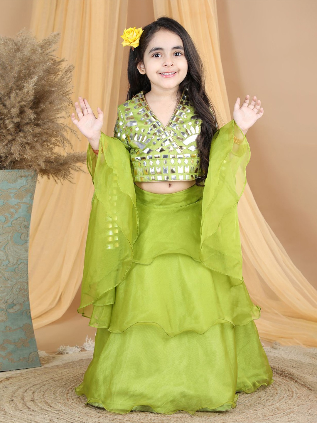 THE LITTLE CELEBS Girls Embellished Ready to Wear Lehenga & Blouse With Dupatta, Green
THE LITTLE CELEBS Girls Embellished Ready to Wear Lehenga & Blouse With Dupatta, Green
