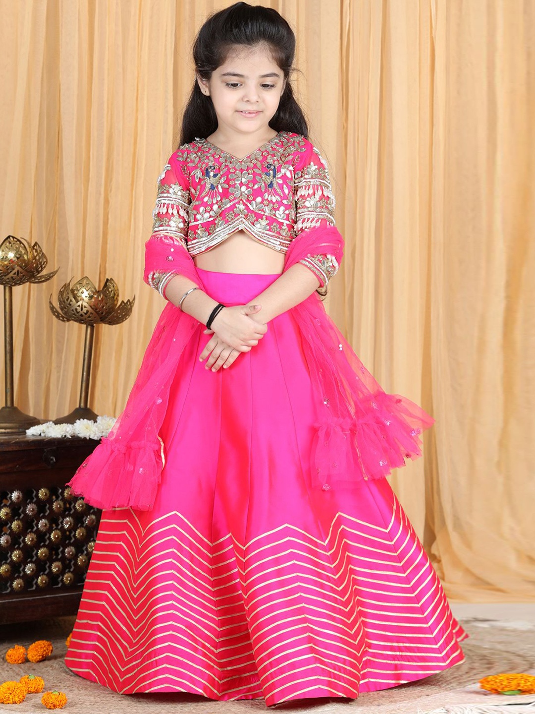 THE LITTLE CELEBS Girls Embellished Beads and Stones Ready to Wear Lehenga & Blouse With Dupatta, Pink
THE LITTLE CELEBS Girls Embellished Beads and Stones Ready to Wear Lehenga & Blouse With Dupatta, Pink