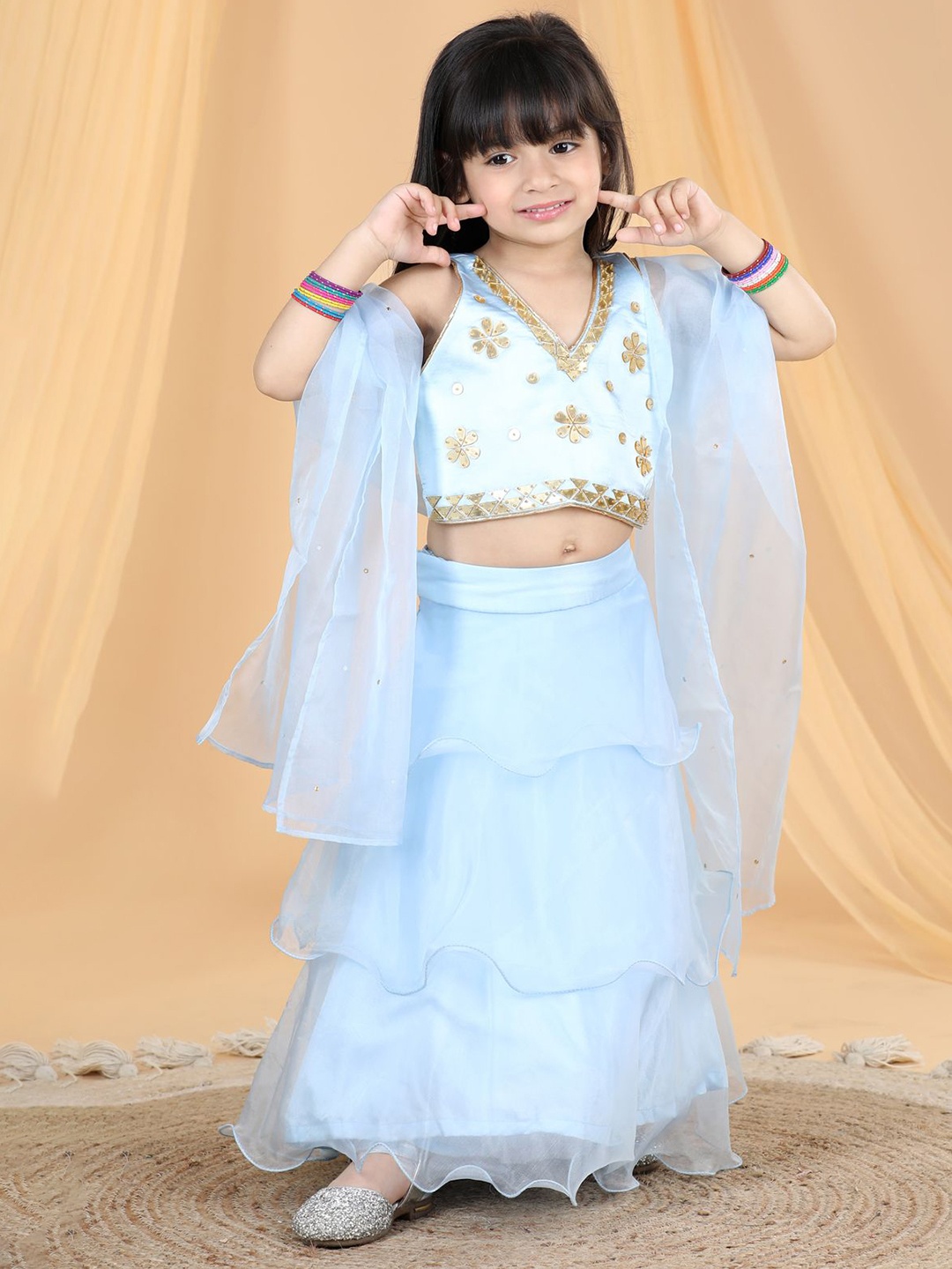 THE LITTLE CELEBS Girls Embellished Sequinned Ready to Wear Lehenga & Blouse With Dupatta, Blue
THE LITTLE CELEBS Girls Embellished Sequinned Ready to Wear Lehenga & Blouse With Dupatta, Blue