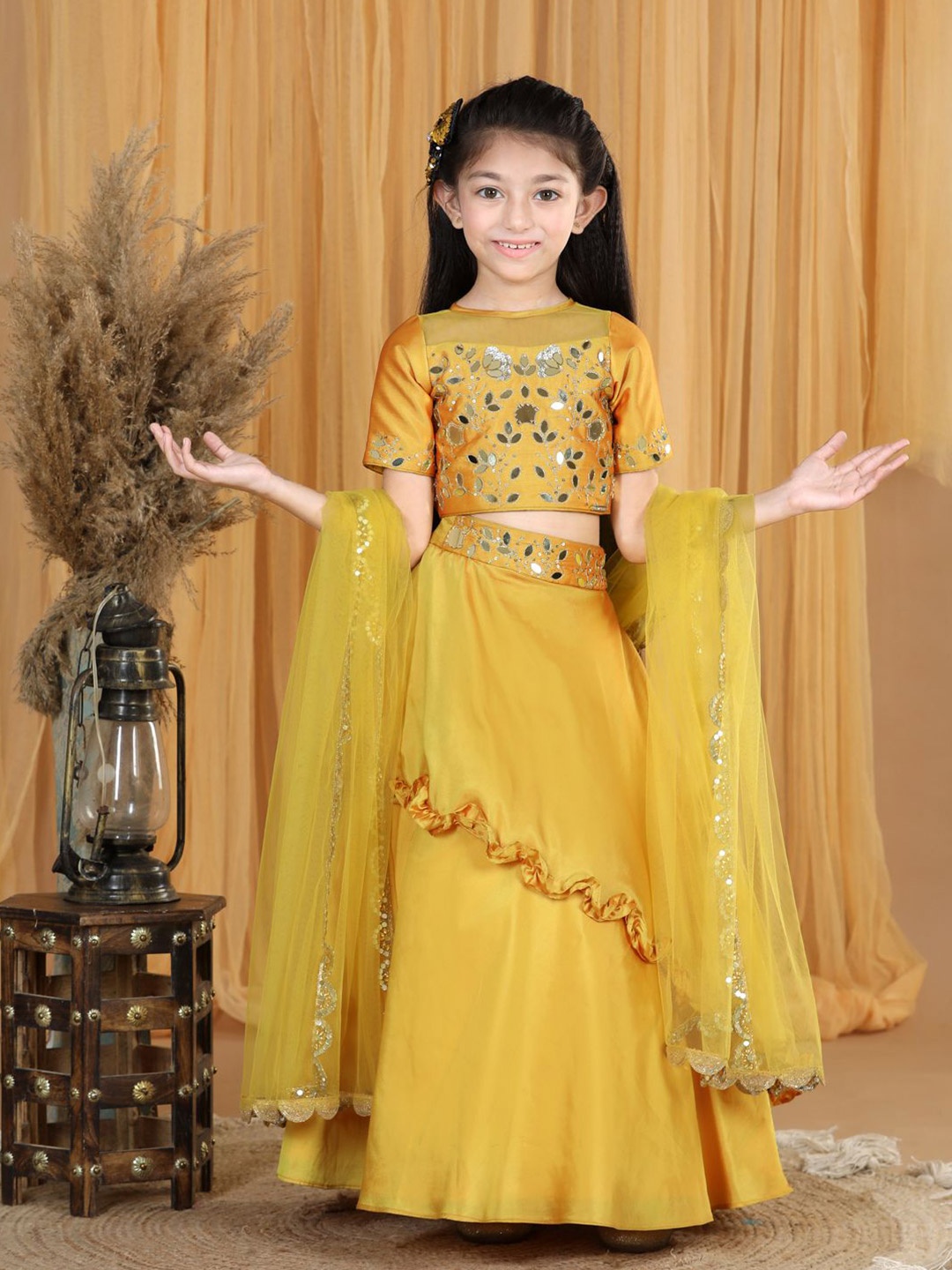 THE LITTLE CELEBS Girls Embellished Ready to Wear Lehenga & Blouse With Dupatta, Mustard
THE LITTLE CELEBS Girls Embellished Ready to Wear Lehenga & Blouse With Dupatta, Mustard