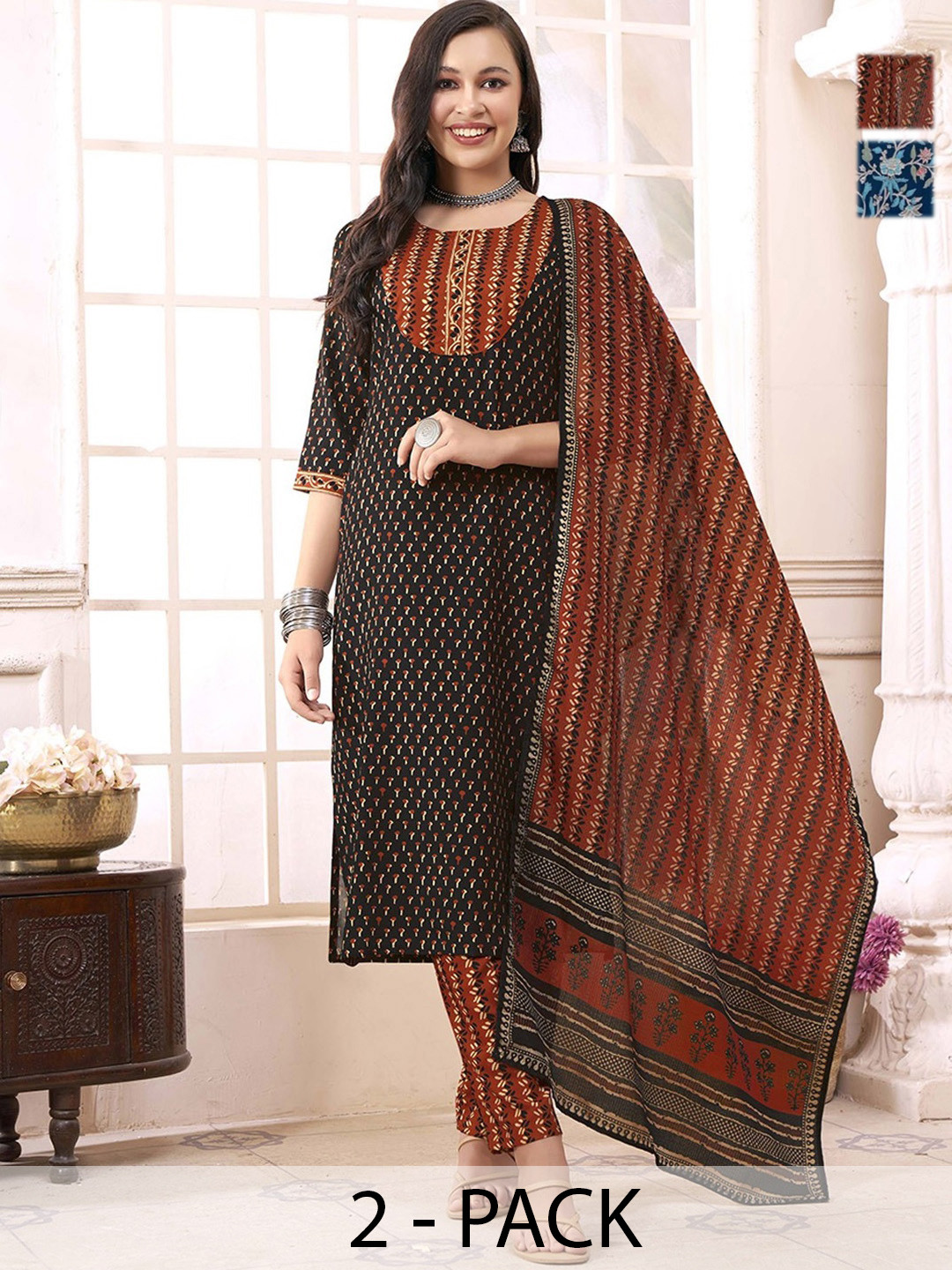 KALINI Women Ethnic Motifs Printed Regular Kurta with Trousers & With Dupatta, Blue
KALINI Women Ethnic Motifs Printed Regular Kurta with Trousers & With Dupatta, Blue