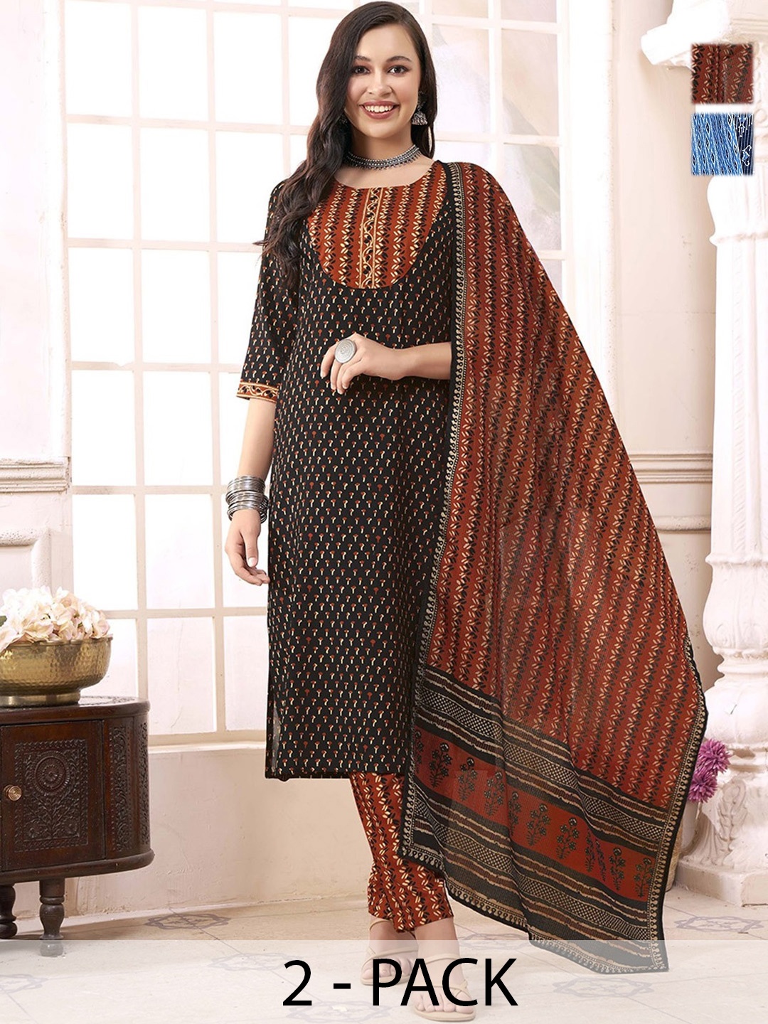 KALINI Women Ethnic Motifs Printed Regular Kurta with Trousers & With Dupatta, Black
KALINI Women Ethnic Motifs Printed Regular Kurta with Trousers & With Dupatta, Black