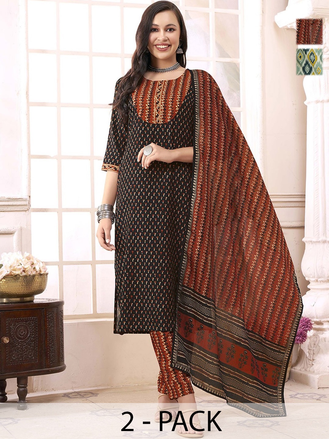 KALINI Women Ethnic Motifs Printed Regular Kurta with Trousers & With Dupatta, Black
KALINI Women Ethnic Motifs Printed Regular Kurta with Trousers & With Dupatta, Black