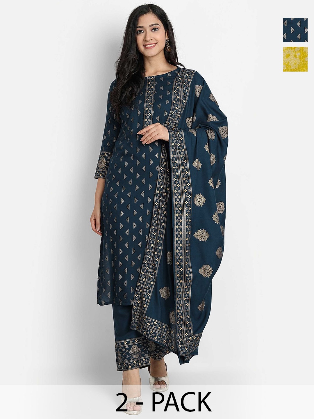 KALINI Women Ethnic Motifs Printed Regular Kurta with Trousers & With Dupatta, Yellow
KALINI Women Ethnic Motifs Printed Regular Kurta with Trousers & With Dupatta, Yellow
