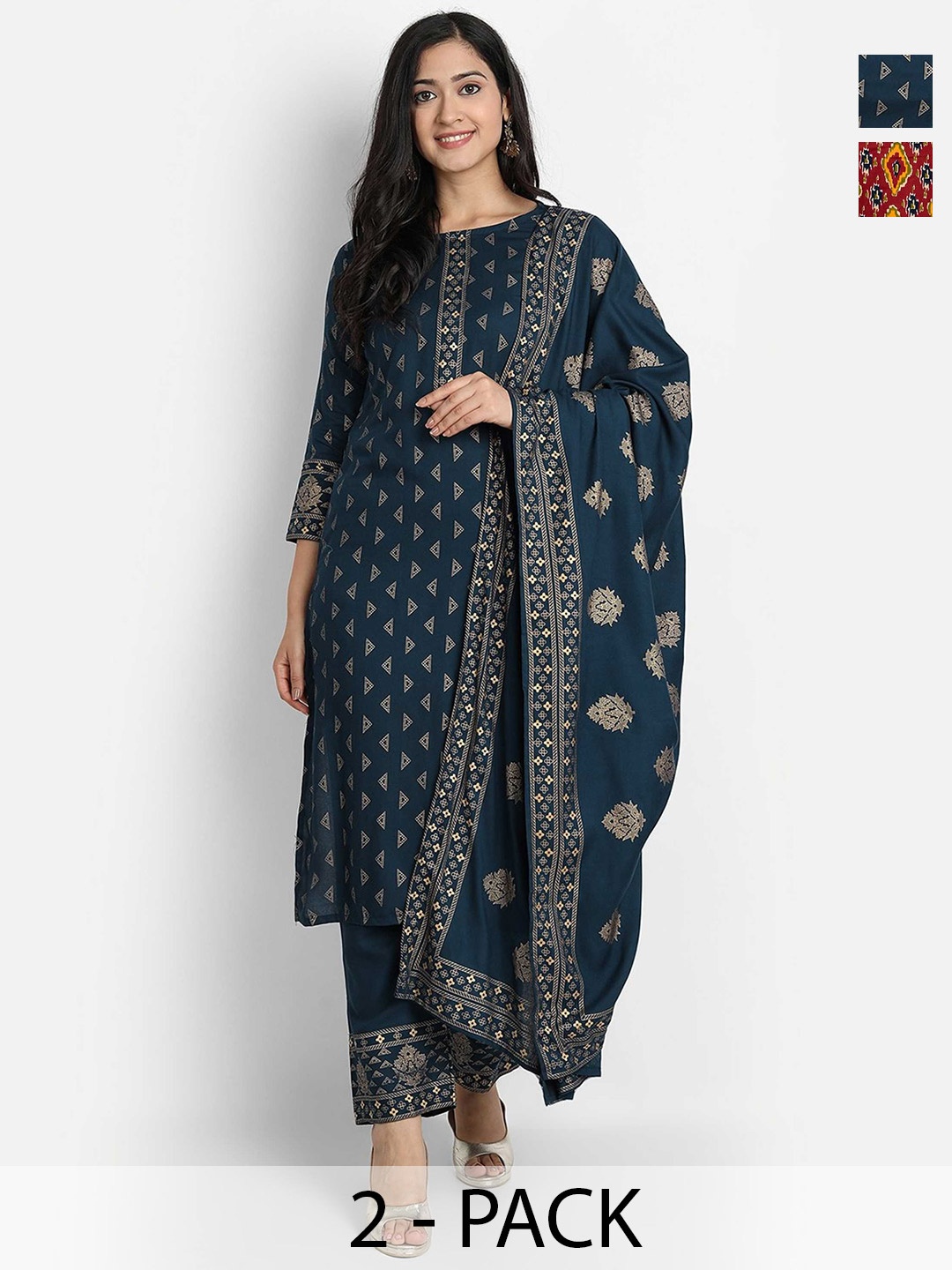 KALINI Women Ethnic Motifs Printed Regular Kurta with Trousers & With Dupatta, Blue
KALINI Women Ethnic Motifs Printed Regular Kurta with Trousers & With Dupatta, Blue