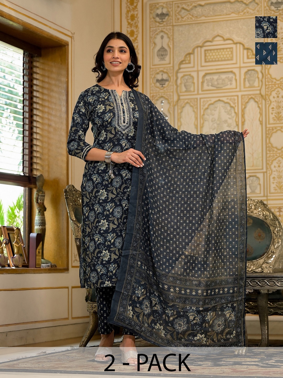 KALINI Women Ethnic Motifs Printed Regular Kurta with Trousers & With Dupatta, Navy blue
KALINI Women Ethnic Motifs Printed Regular Kurta with Trousers & With Dupatta, Navy blue