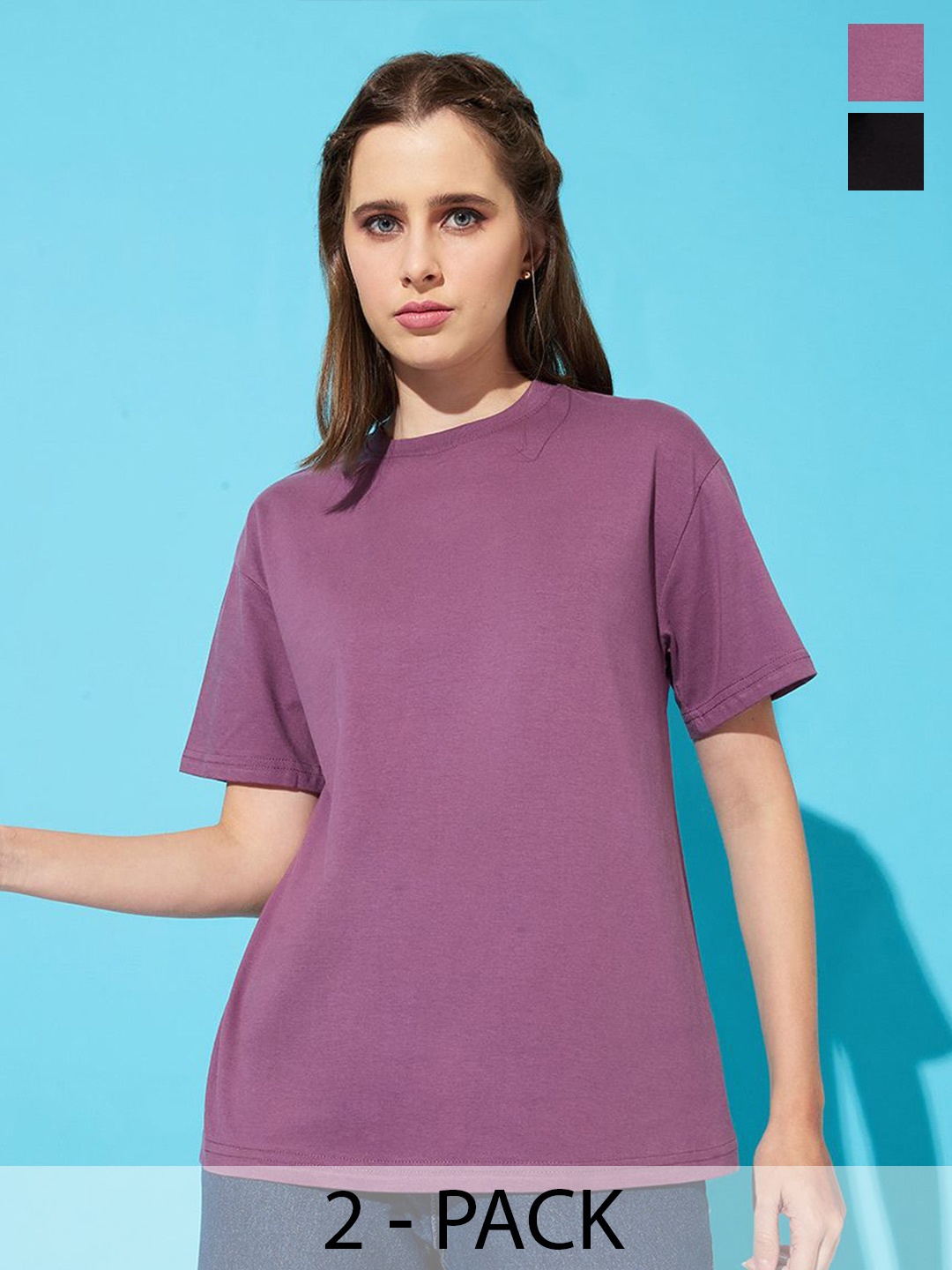 The Roadster Lifestyle Co. Women Pack Of 2 Solid Round Neck Cotton Oversized T-shirts, Purple
The Roadster Lifestyle Co. Women Pack Of 2 Solid Round Neck Cotton Oversized T-shirts, Purple