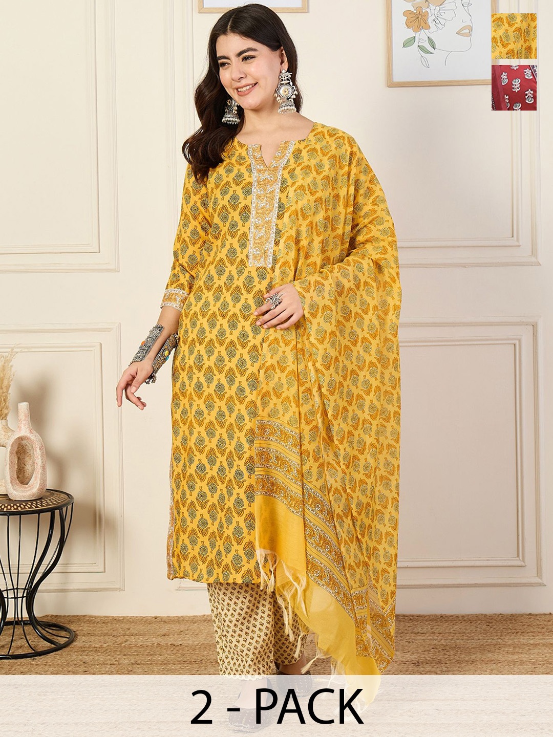KALINI Women Ethnic Motifs Printed Regular Kurta with Trousers & With Dupatta, Yellow
KALINI Women Ethnic Motifs Printed Regular Kurta with Trousers & With Dupatta, Yellow